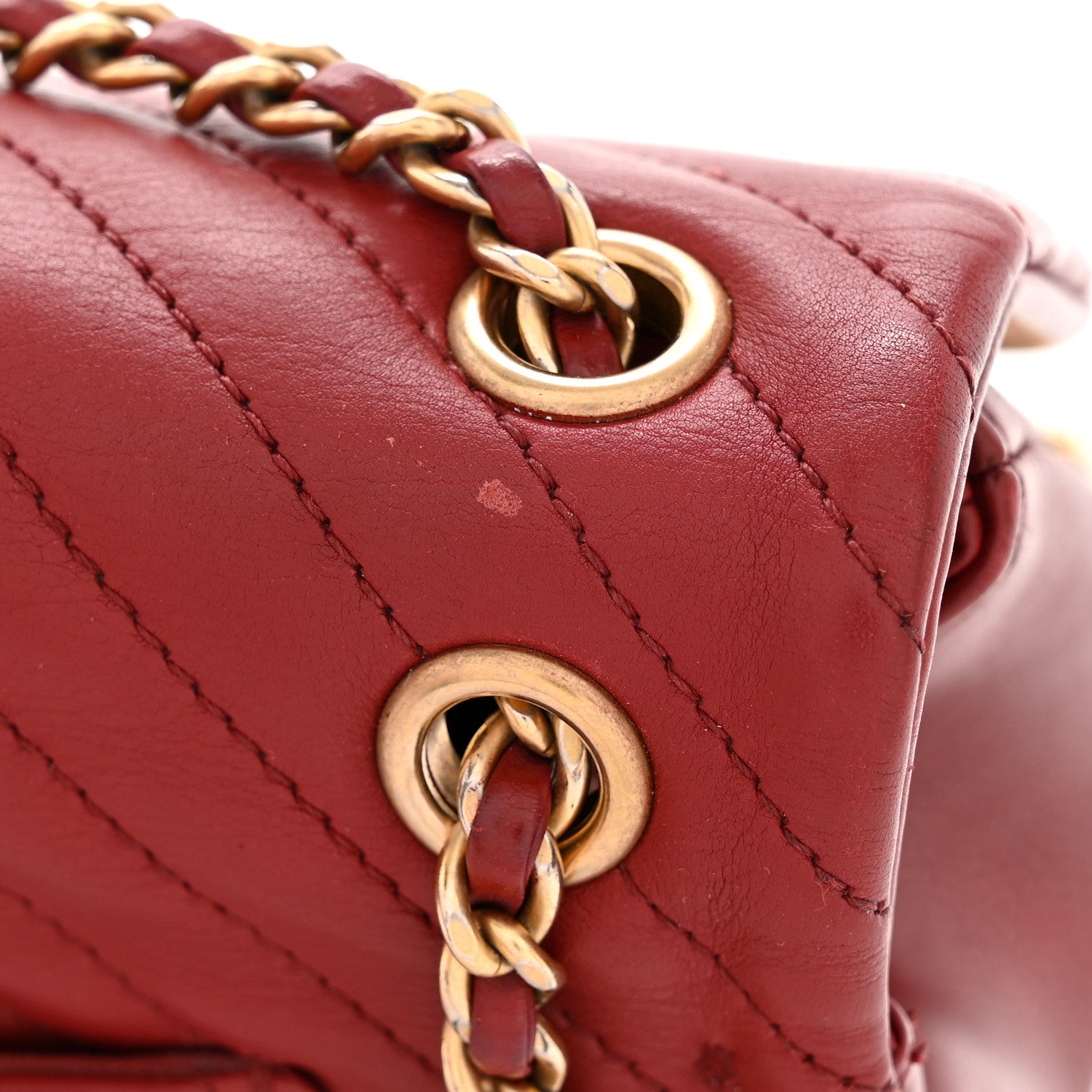 Calfskin Chevron Quilted Mini Rock The Corner Flap Red