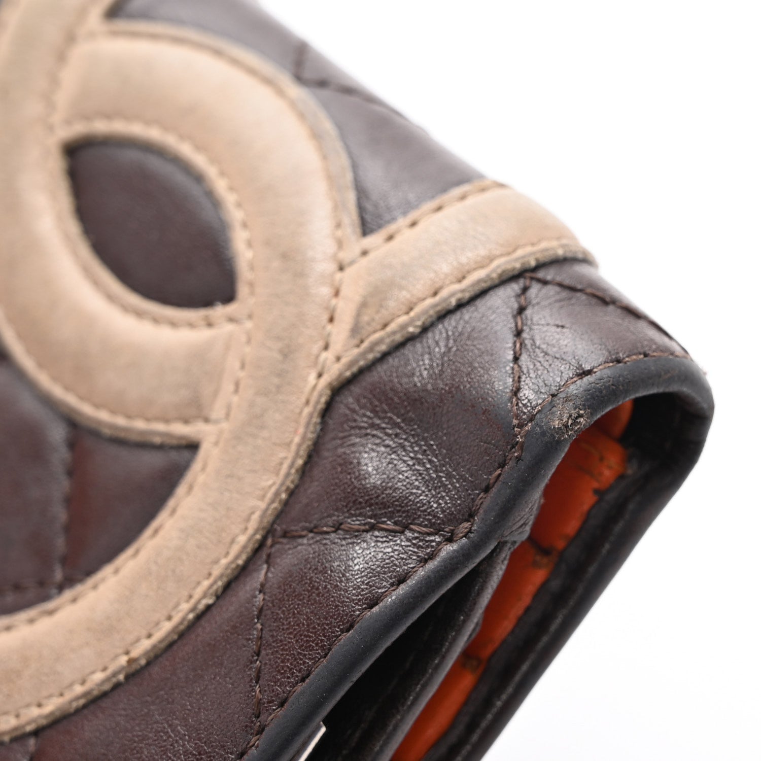 Calfskin Quilted Cambon Bi-fold Wallet Brown