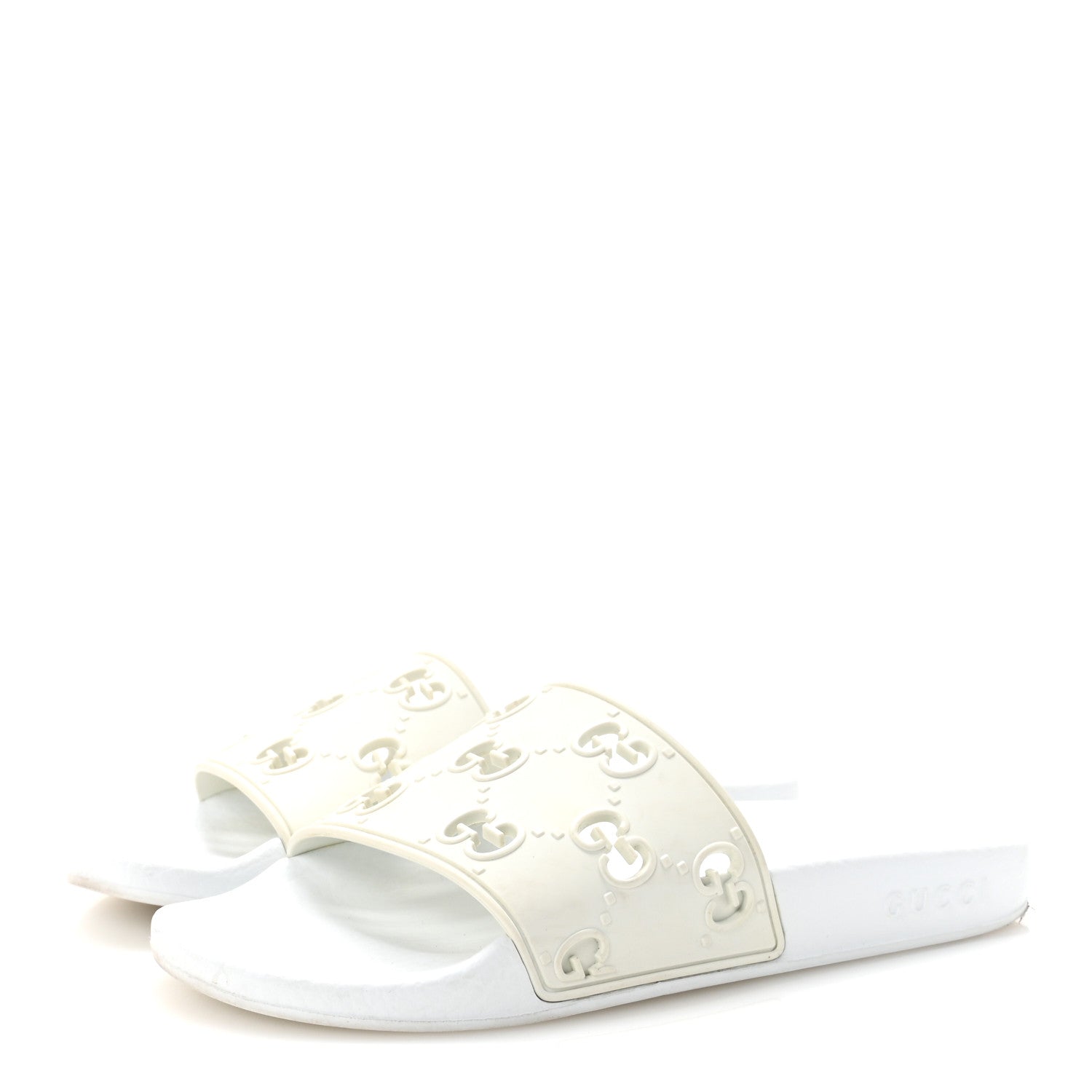 Rubber GG Monogram Perforated Womens Slide Sandals 38 Great White