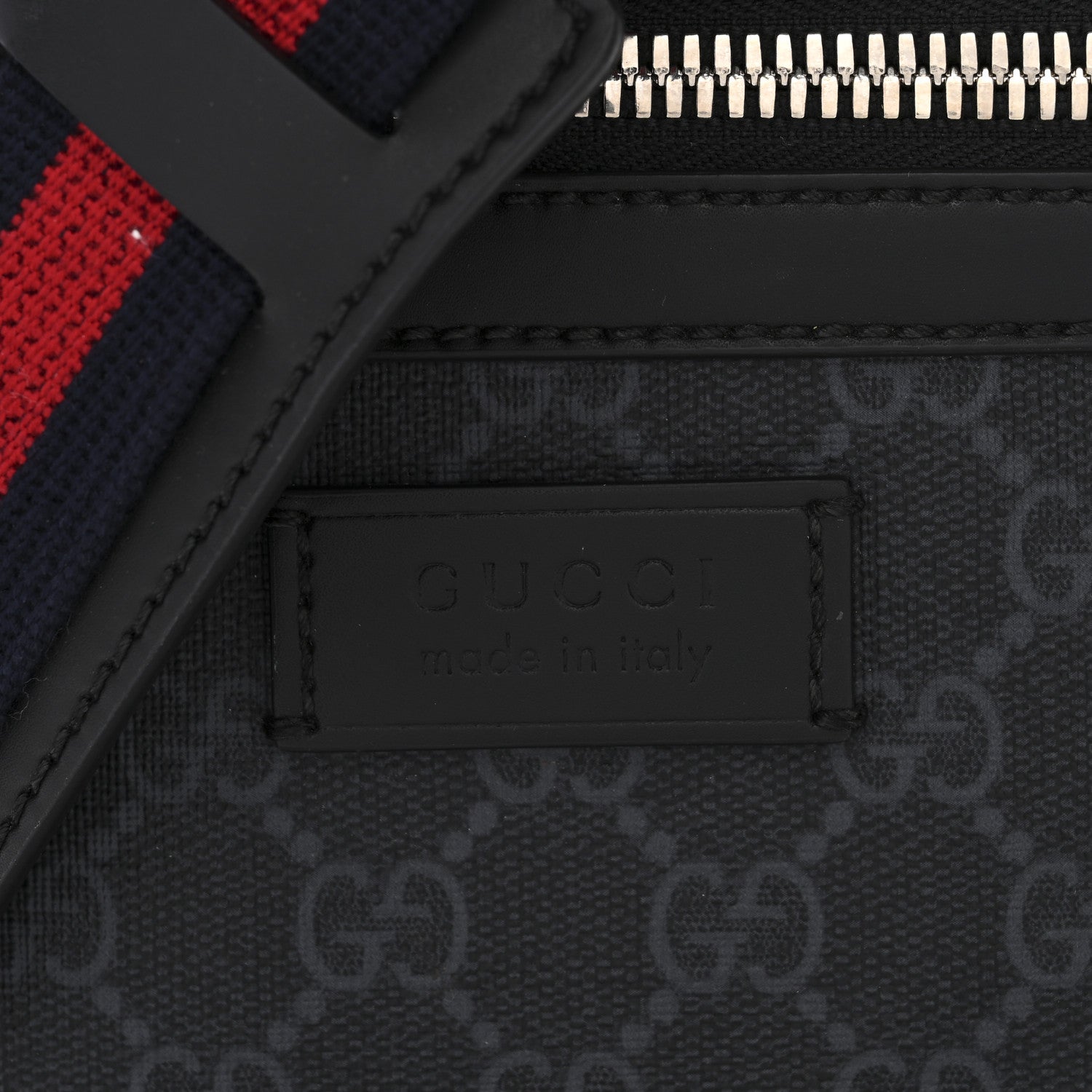 GG Supreme Monogram Appia Calfskin Web Small Camera Messenger Bag Black Grey