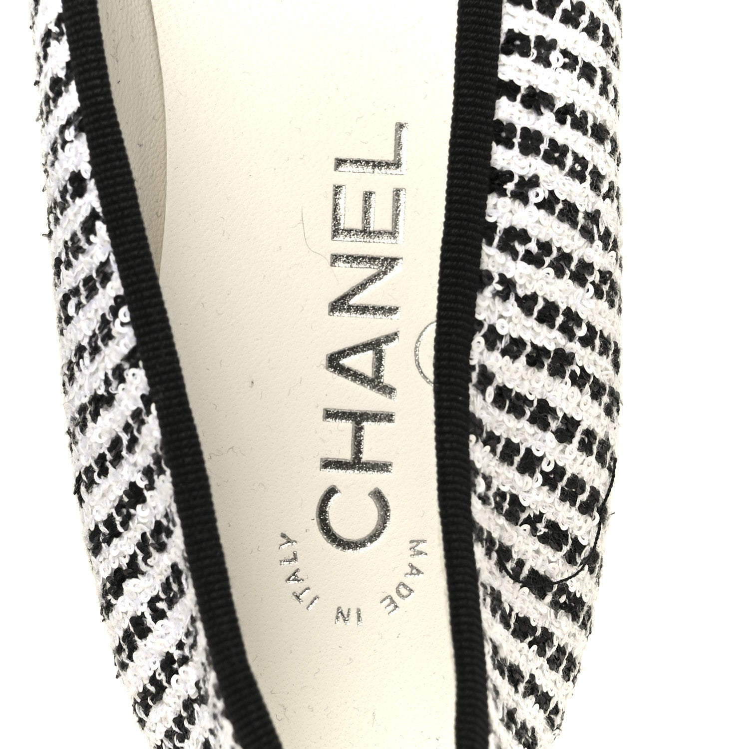 Tweed Sequin Grosgrain Cap Toe Ballerina Flats 39.5 Black White