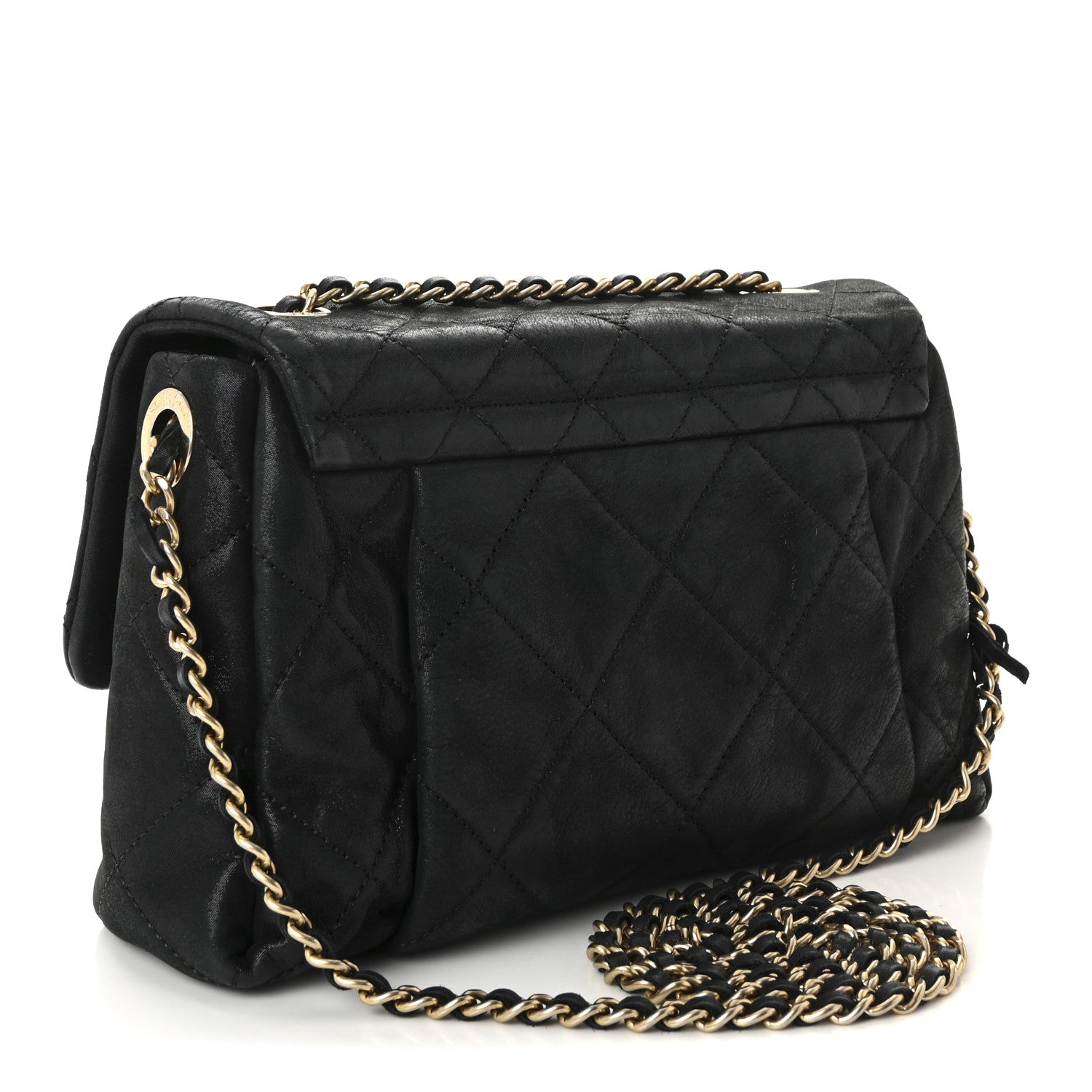 Iridescent Calfskin Quilted Small Chic Quilt Flap Black