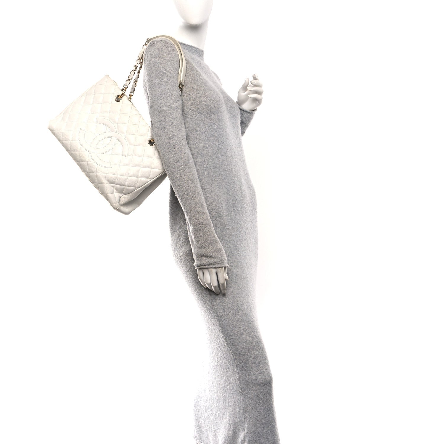Caviar Quilted Grand Shopping Tote GST White