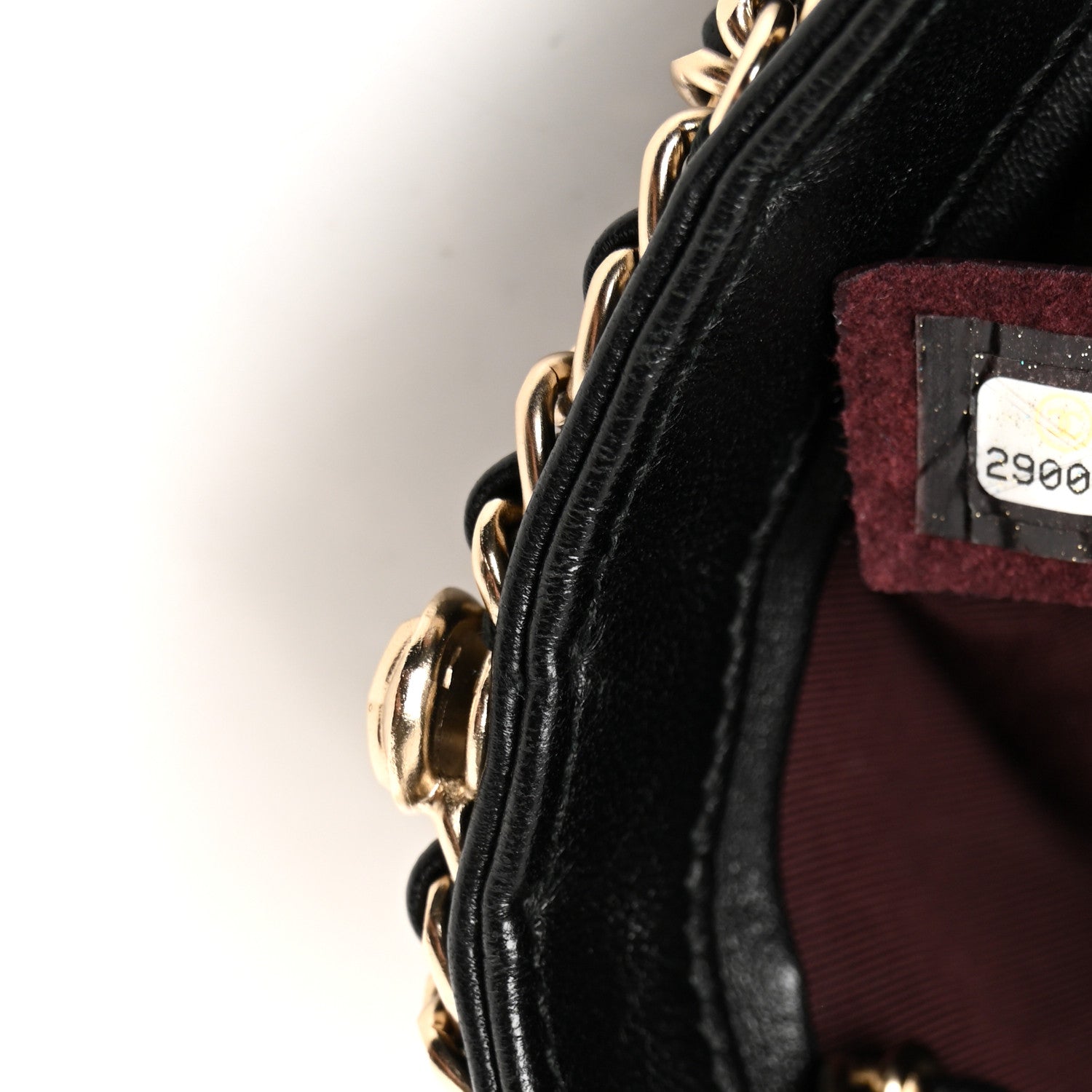 Lambskin Chain Frame Medallion Shoulder Bag Black