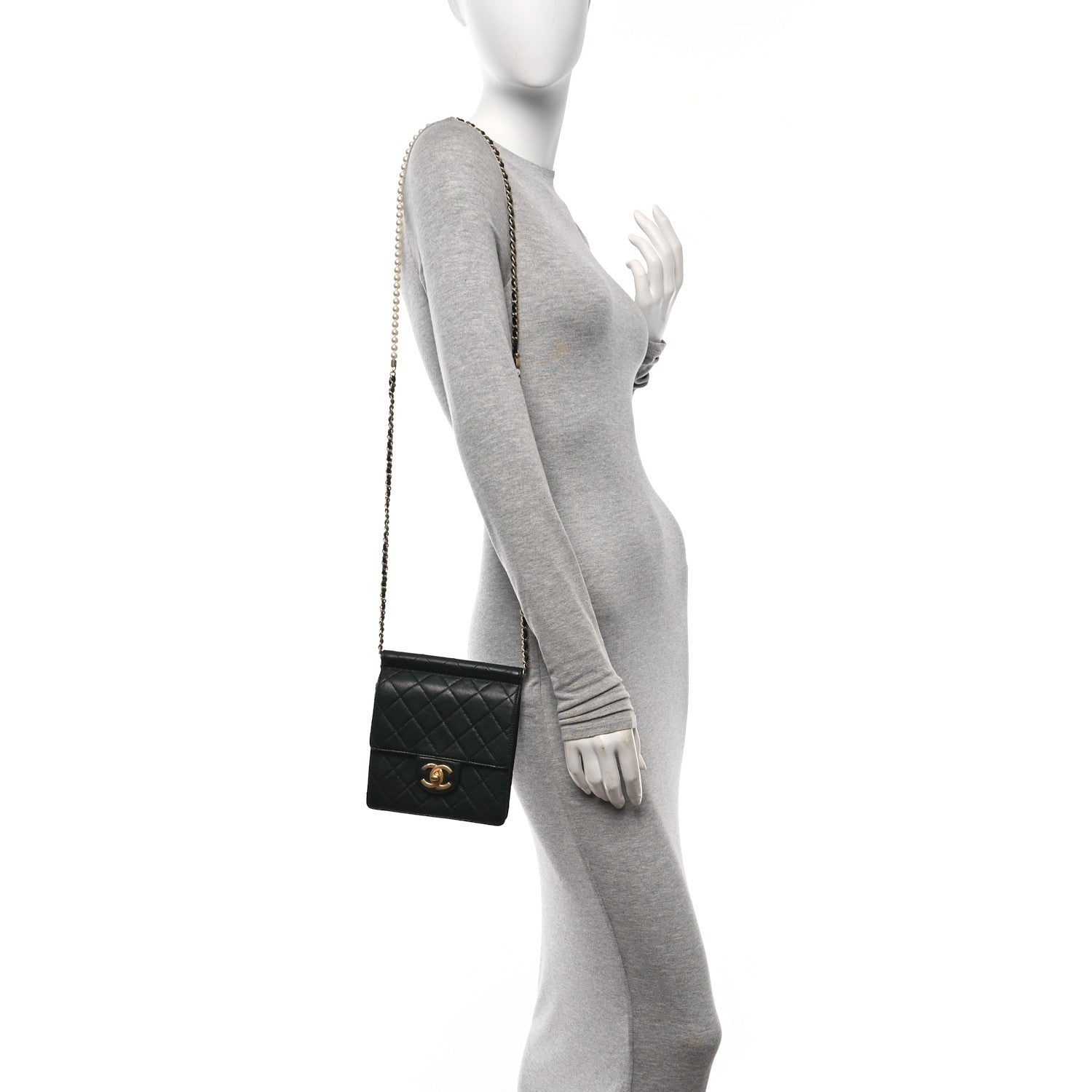 Goatskin Quilted Chic Pearls Flap Black
