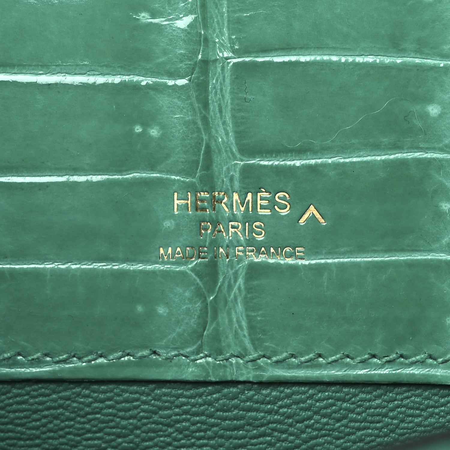 Shiny Porosus Crocodile Kelly Cut Pochette Vert Jade