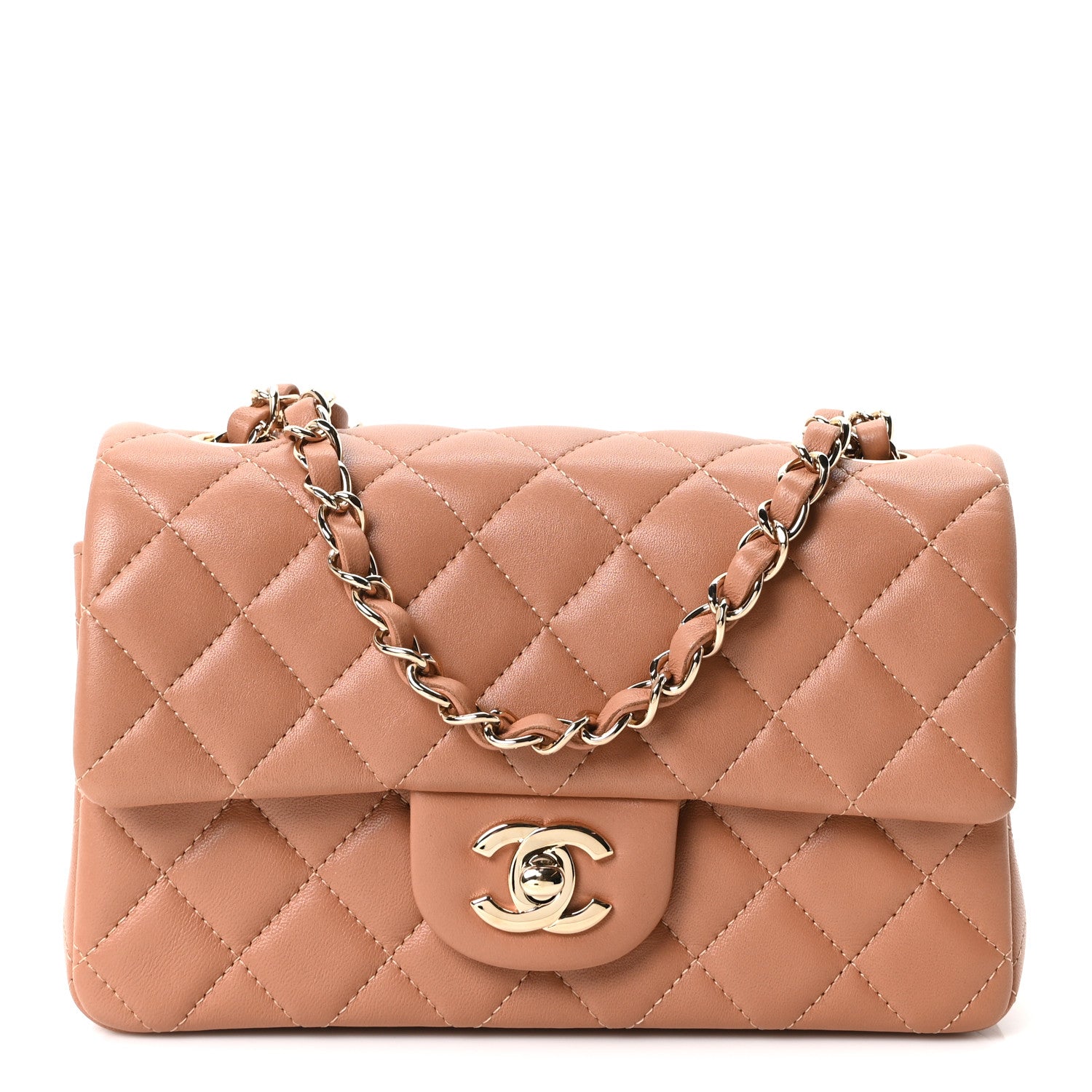 Lambskin Quilted Mini Rectangular Flap Brown