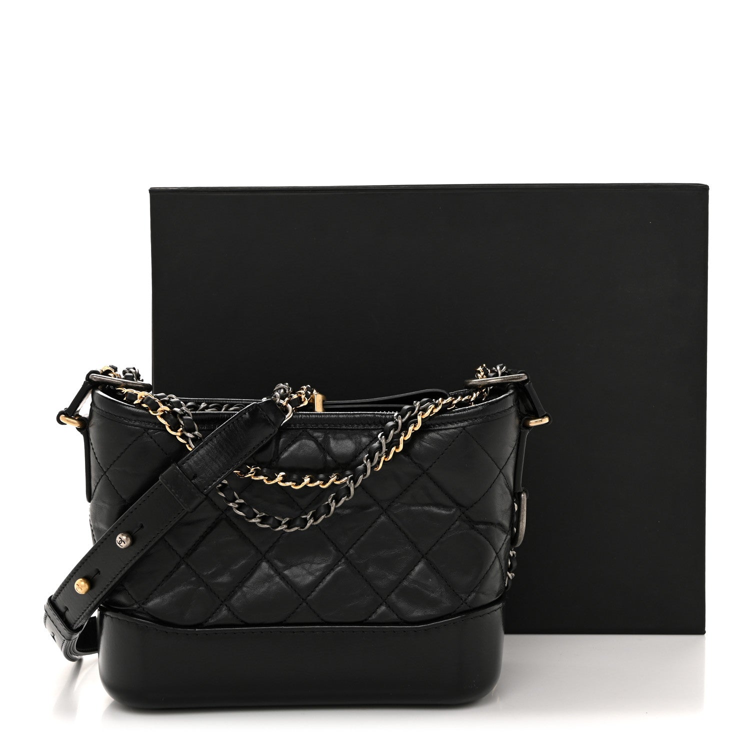 Aged Calfskin Quilted Small Gabrielle Hobo Black