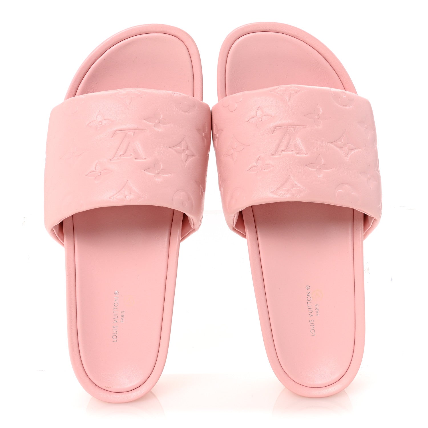 Lambskin Embossed Monogram Jumbo Flatform Mule Sandals 41 Rose Clair