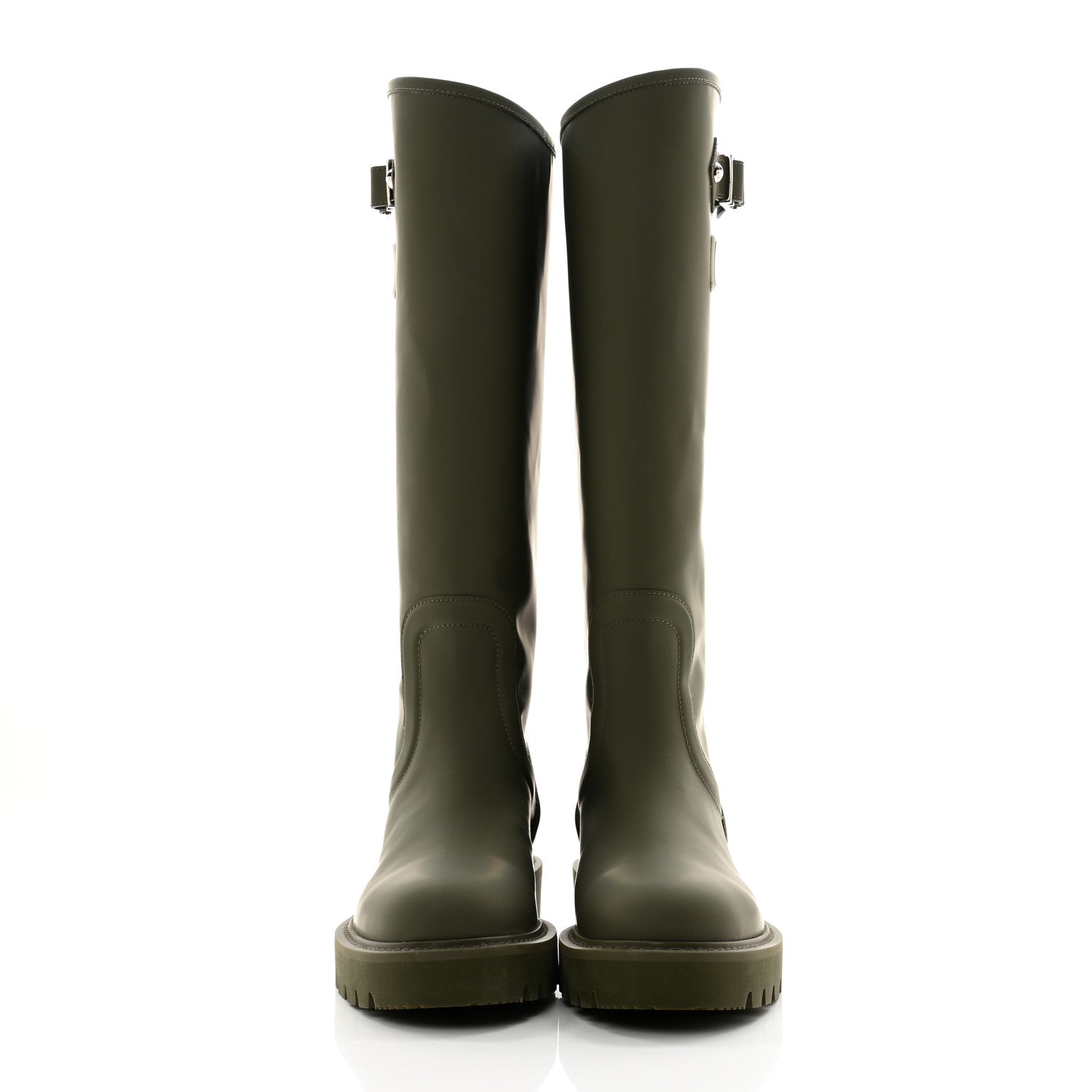 Rubber Calfskin Territory Flat High Boots 36 Khaki