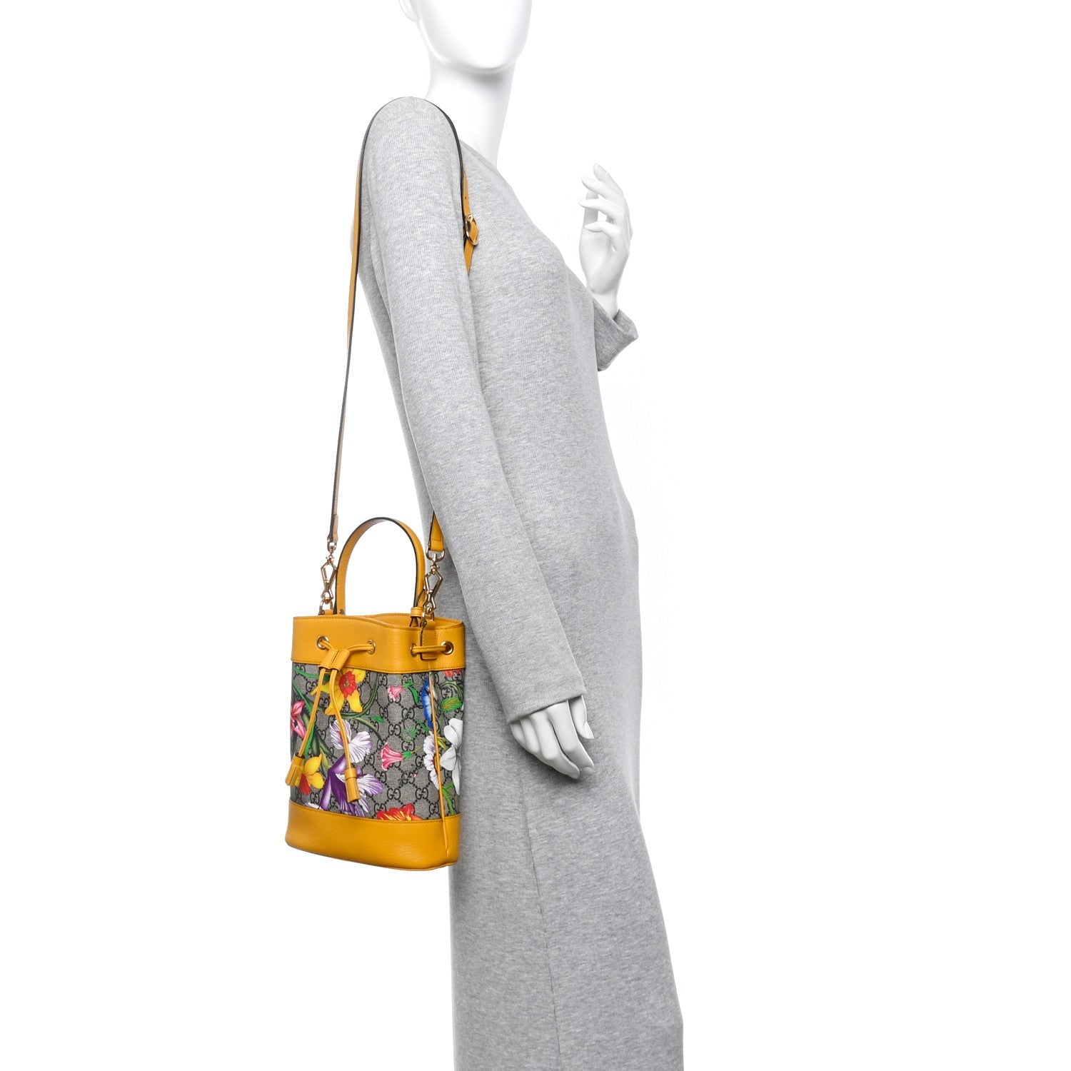 GG Supreme Monogram Flora Small Ophidia Bucket Bag Beige Multicolor Crop