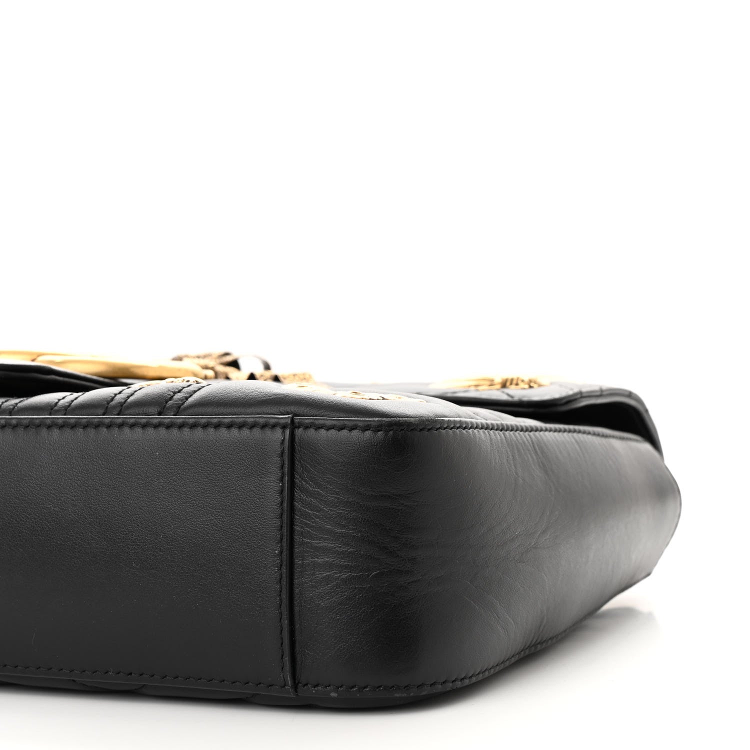 Calfskin Matelasse Animal Studs Medium GG Marmont Shoulder Bag Black