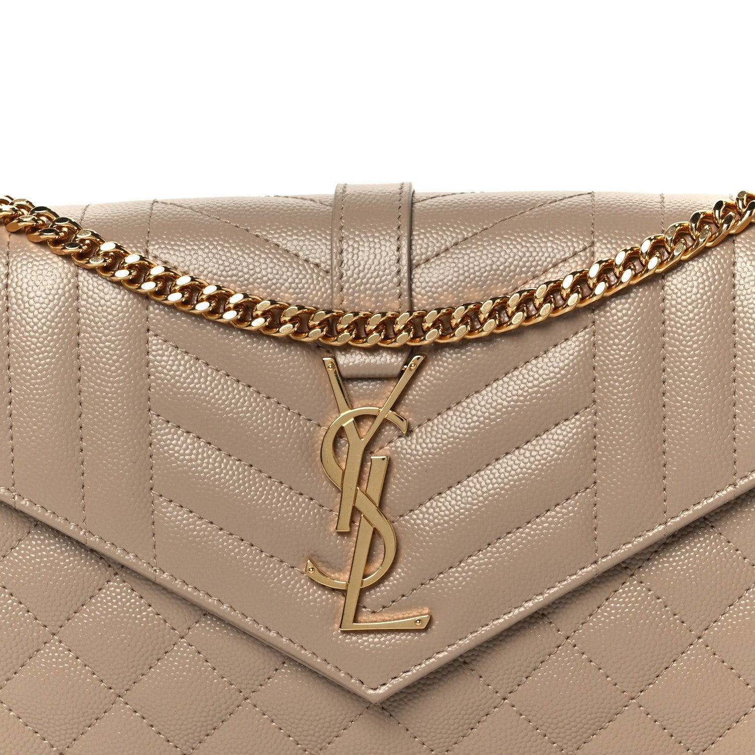 Grain De Poudre Mixed Matelasse Triquilt Monogram Chain Wallet Dark Beige