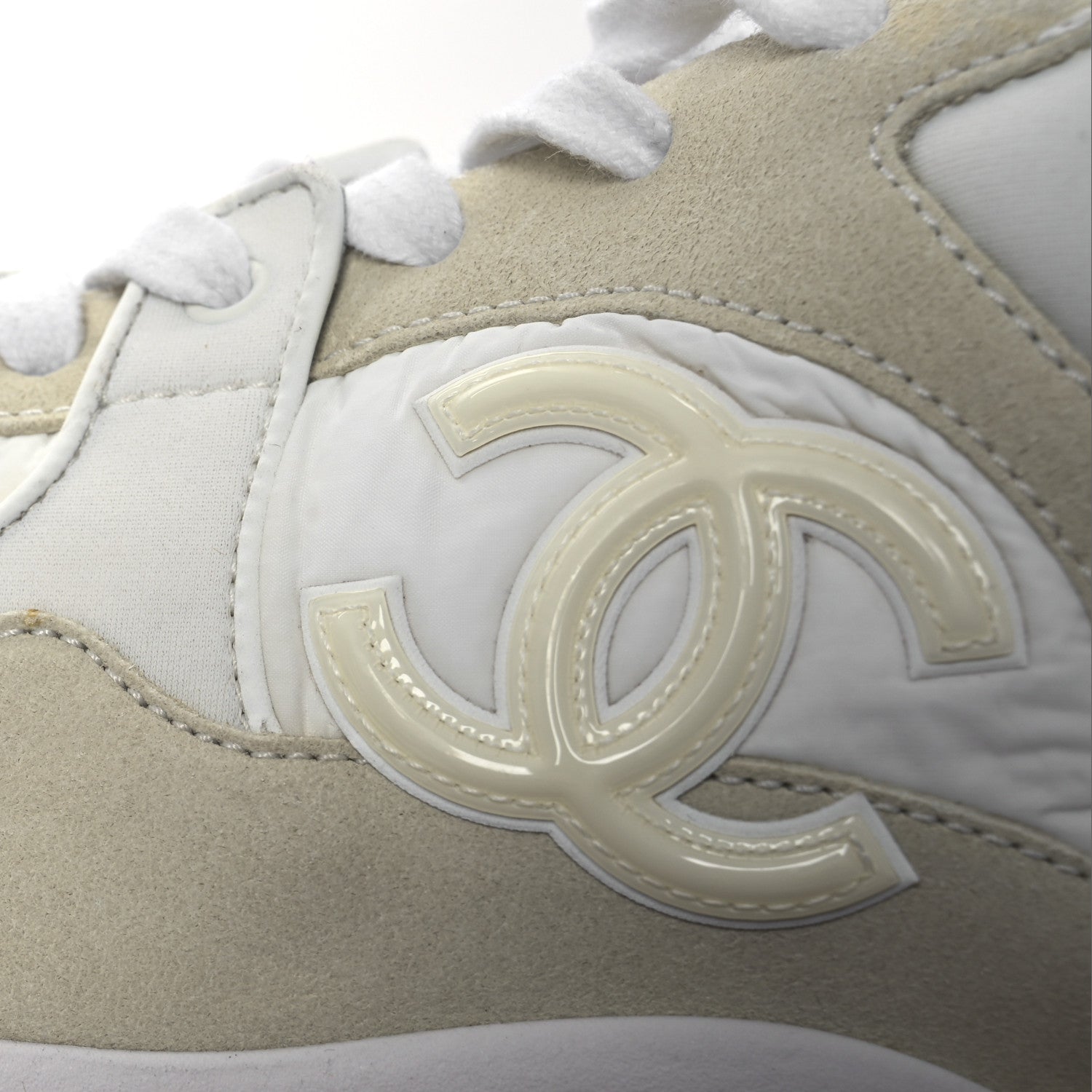 Suede Calfskin Fabric CC Sneakers 39.5 White