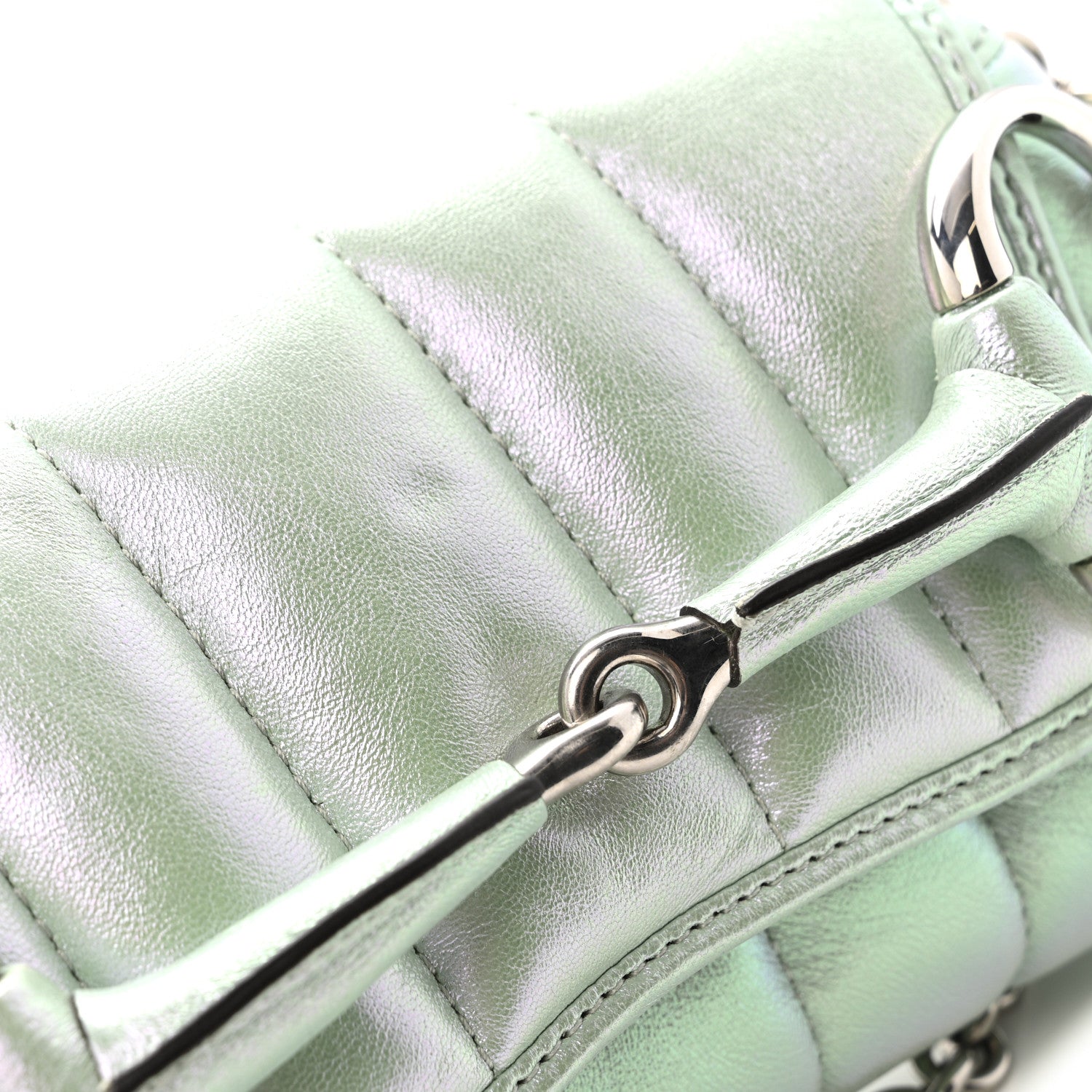 Iridescent Nappa Vertical Matelasse Medium Maxi Horsebit Chain Shoulder Bag Iridescent Salvy Green