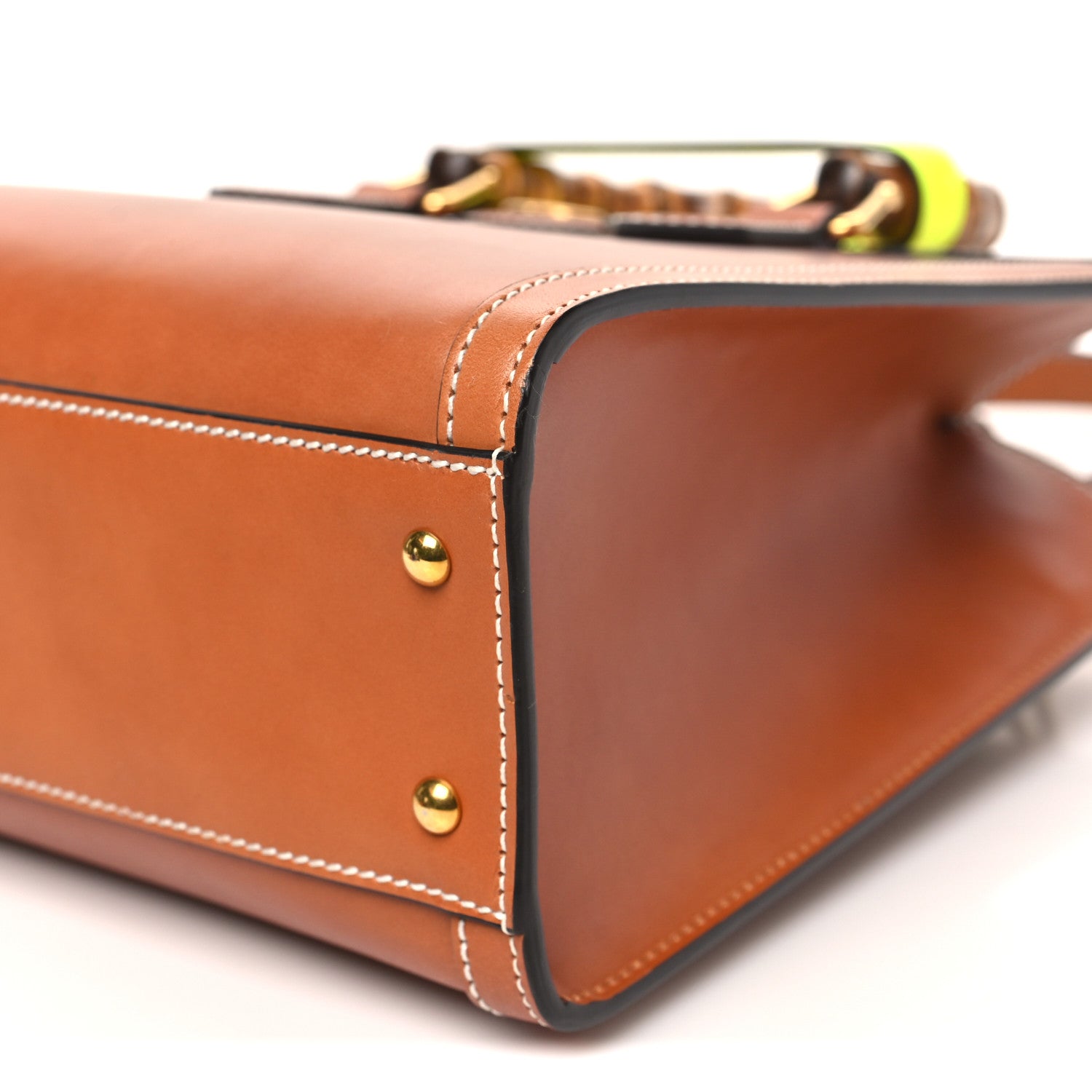 Calfskin Web Small Diana Tote Bag Cuir Yellow Fluo