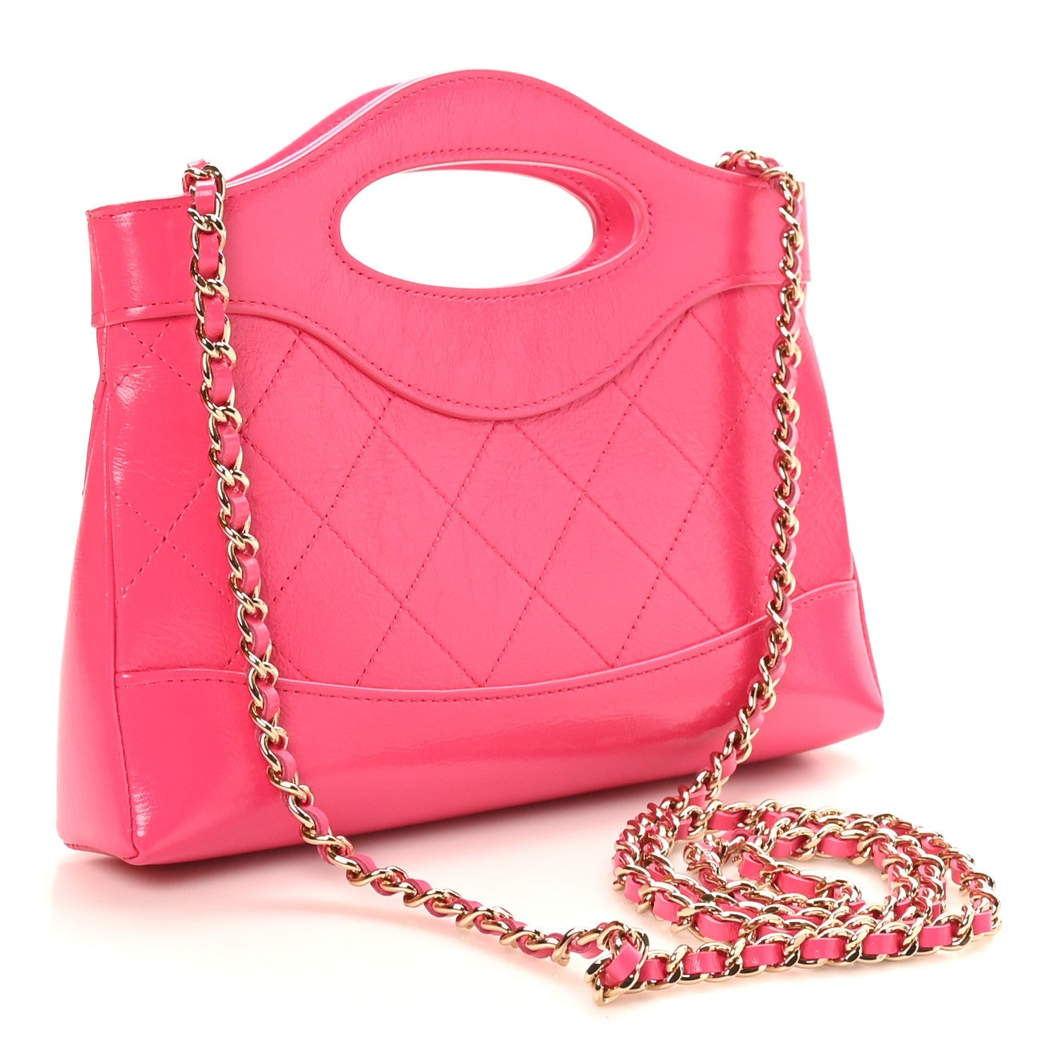 Shiny Crumpled Calfskin Quilted Nano 31 Shopping Bag Pink