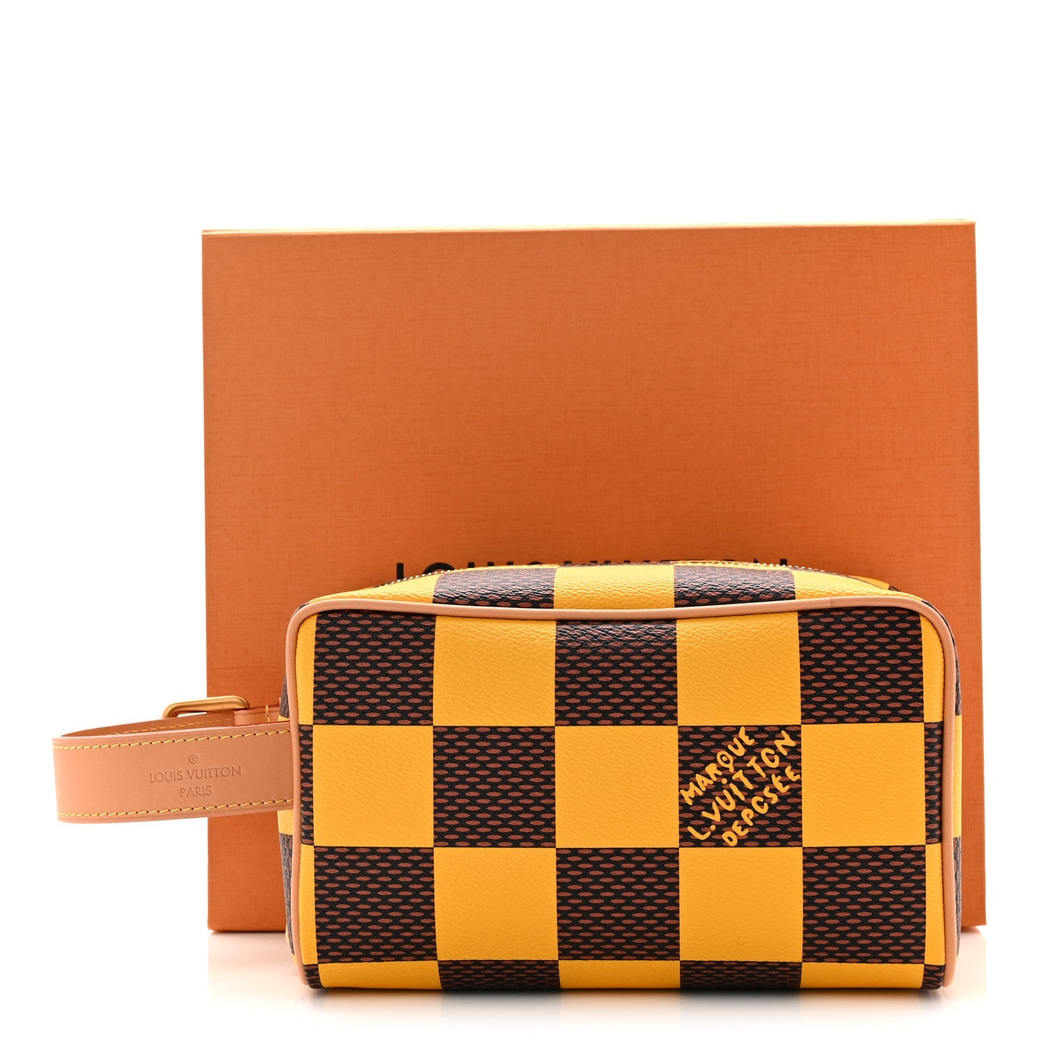 Damier Pop Dopp Kit Toilet Pouch Jaune Mat