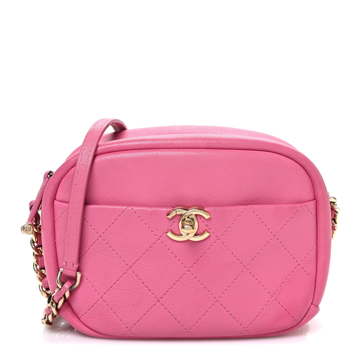 Goatskin Quilted Small Casual Trip Camera Case Dark Pink
