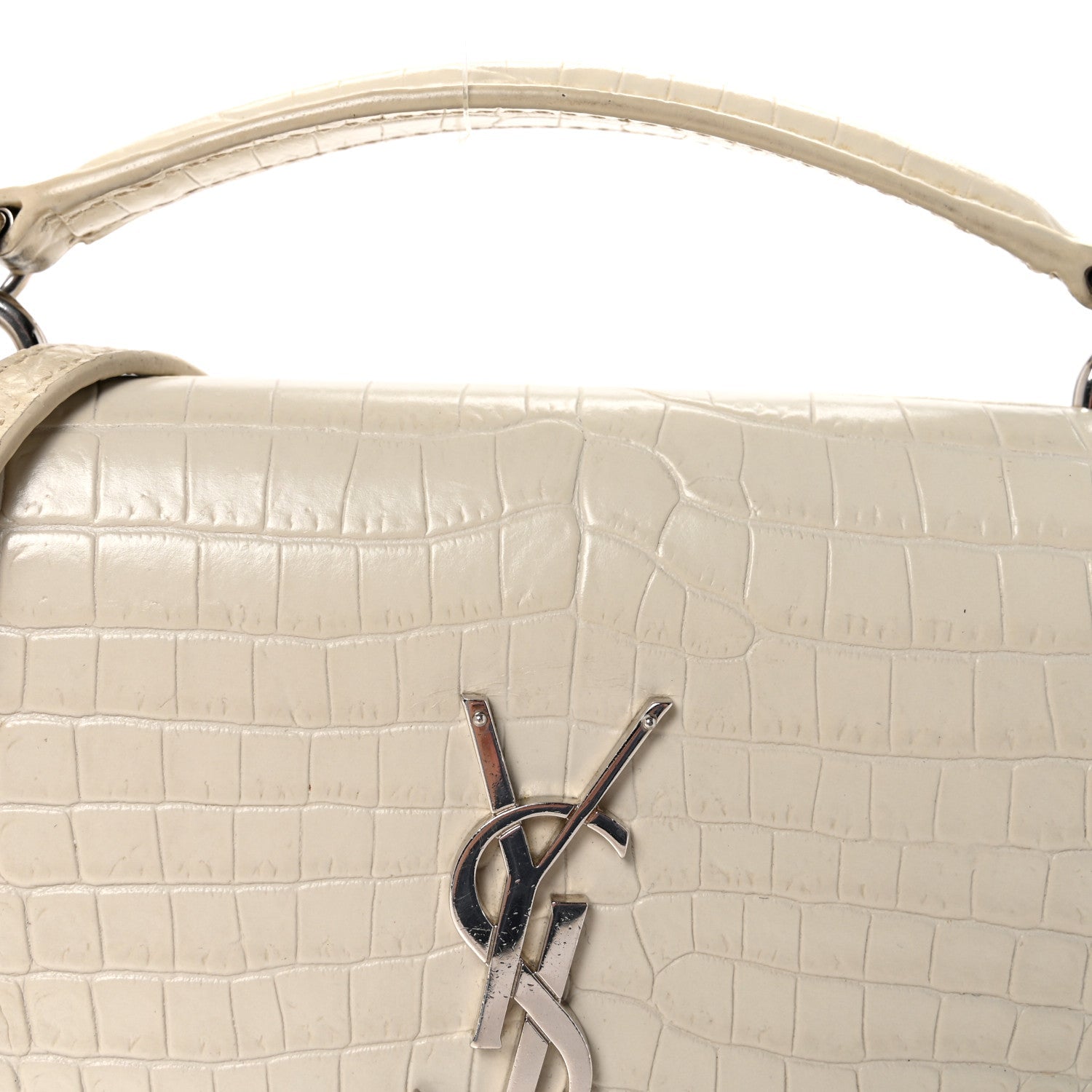 Calfskin Crocodile Embossed Monogram Sunset Chain Wallet Blanc Vintage