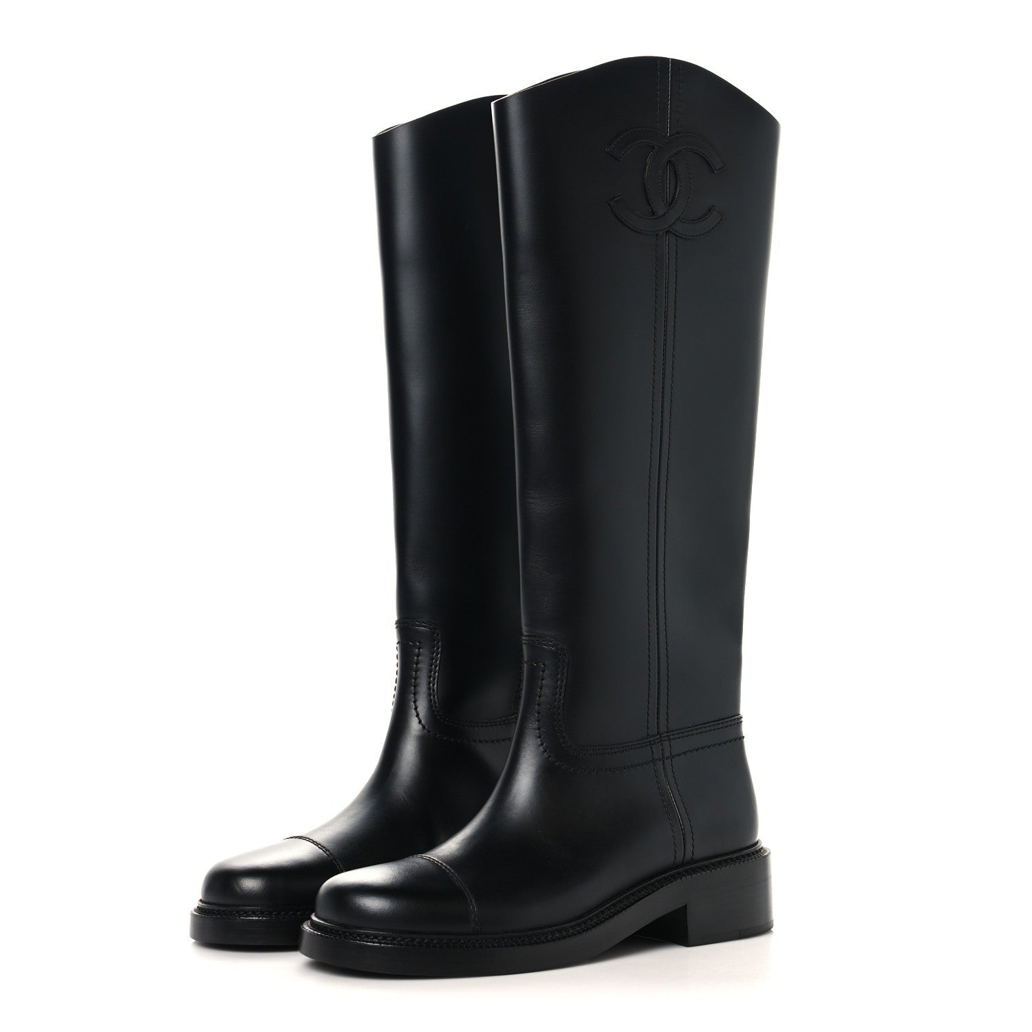 Calfskin Cap Toe CC Riding Boots 38.5 Black