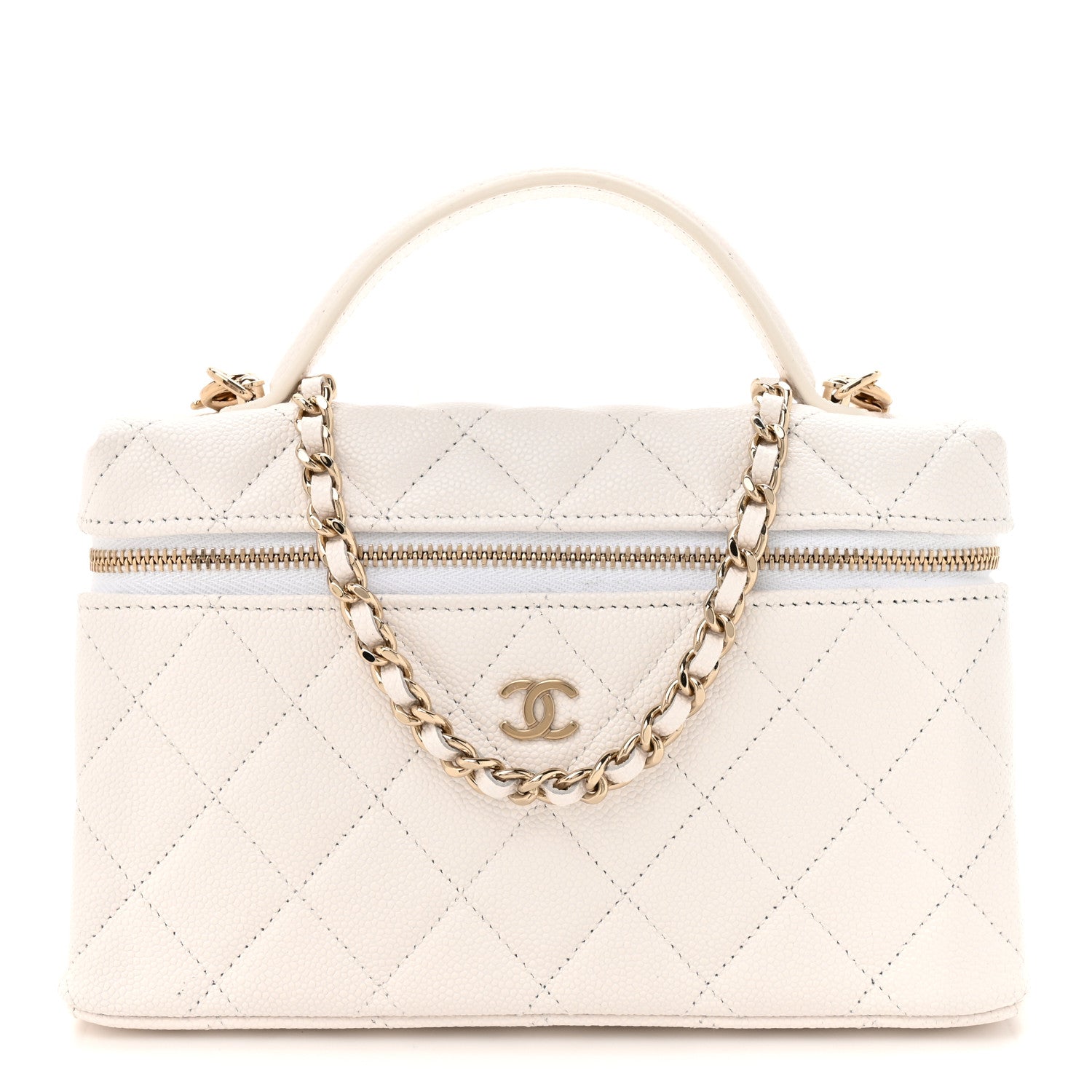 Caviar Quilted Top Handle Slim Vanity With Chain White