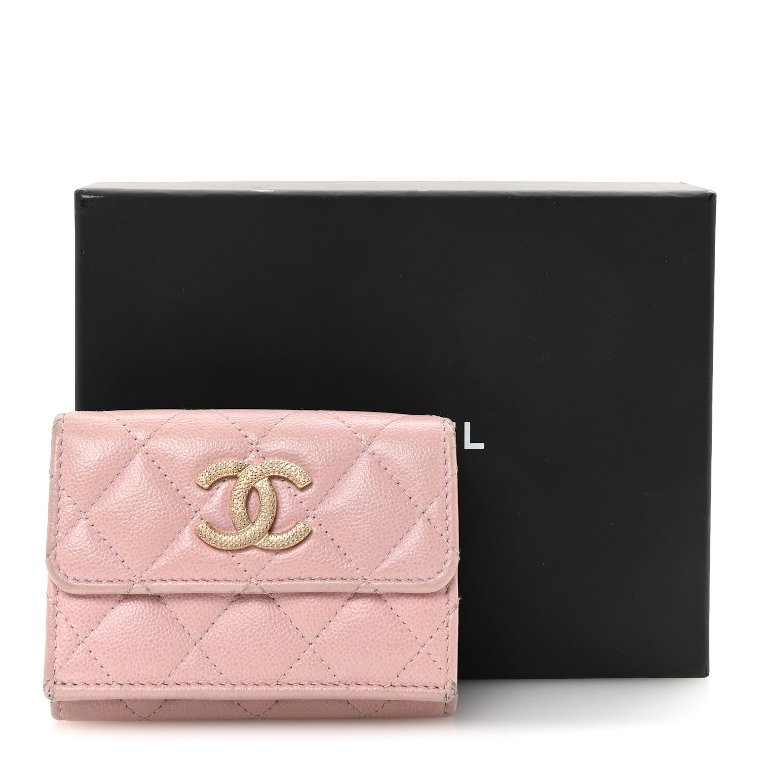 Caviar Quilted Studded CC Double Flap Wallet Light Pink