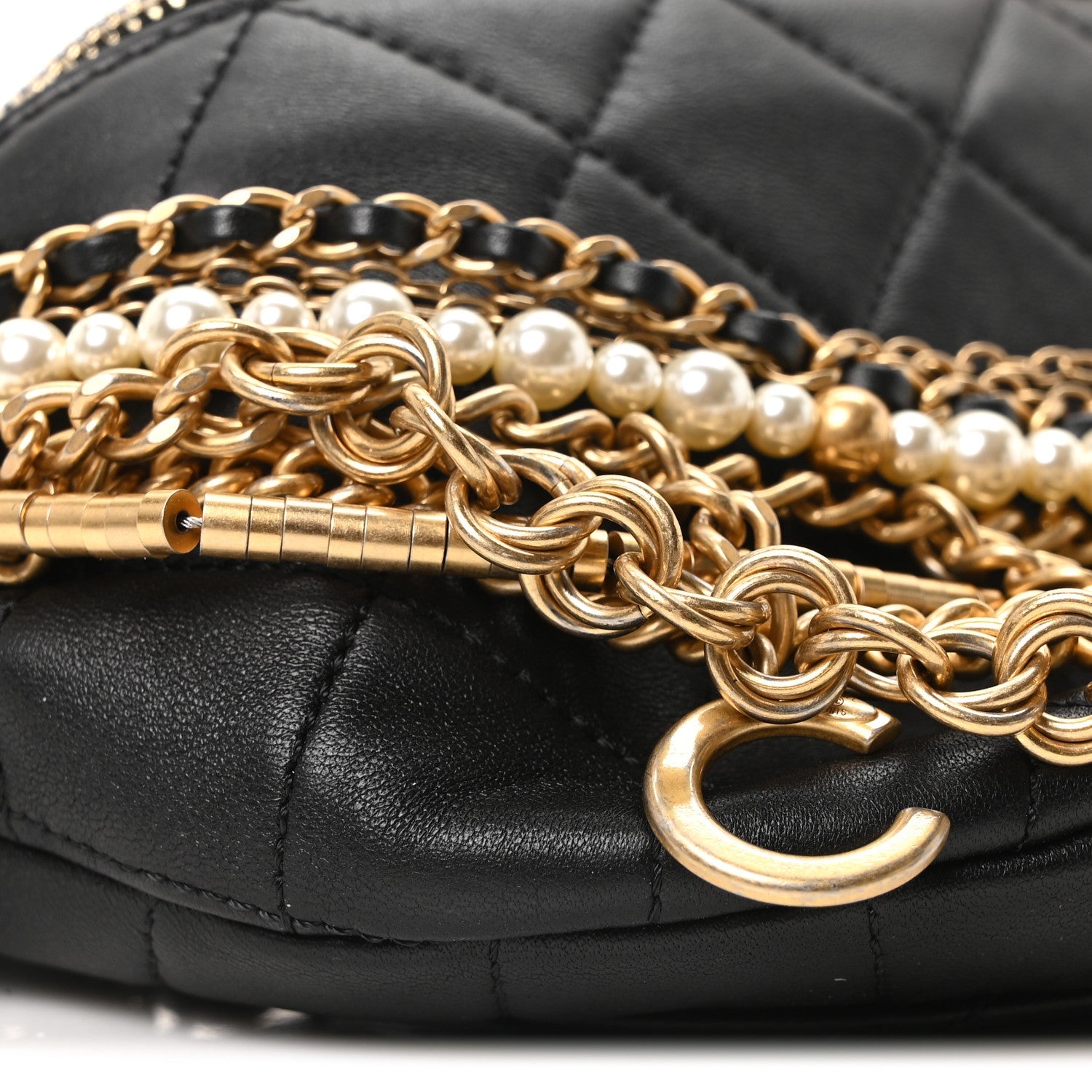 Lambskin Quilted All About Chains Waist Belt Bag Black