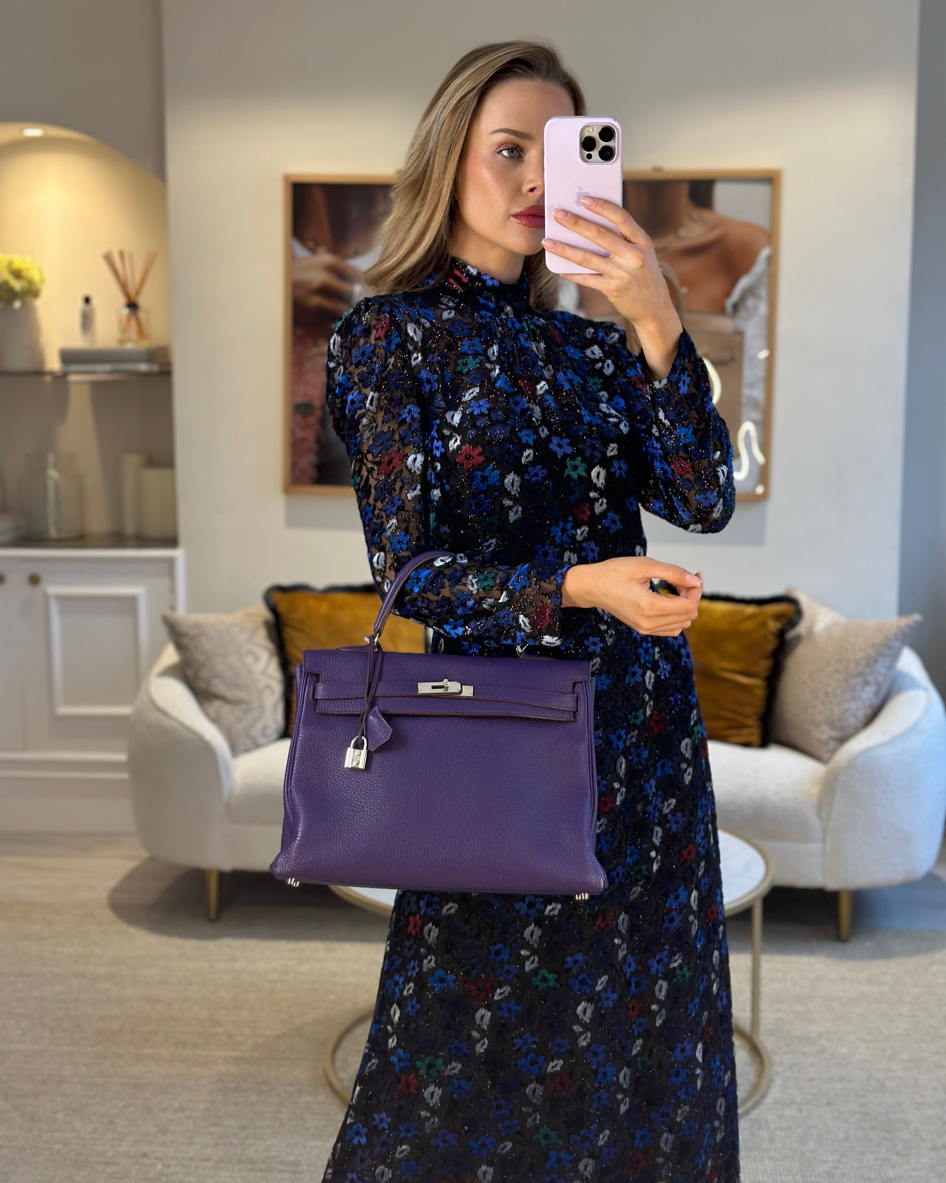 Hermès Kelly 35 Retourne Bag in Iris Togo Leather with Palladium Hardware