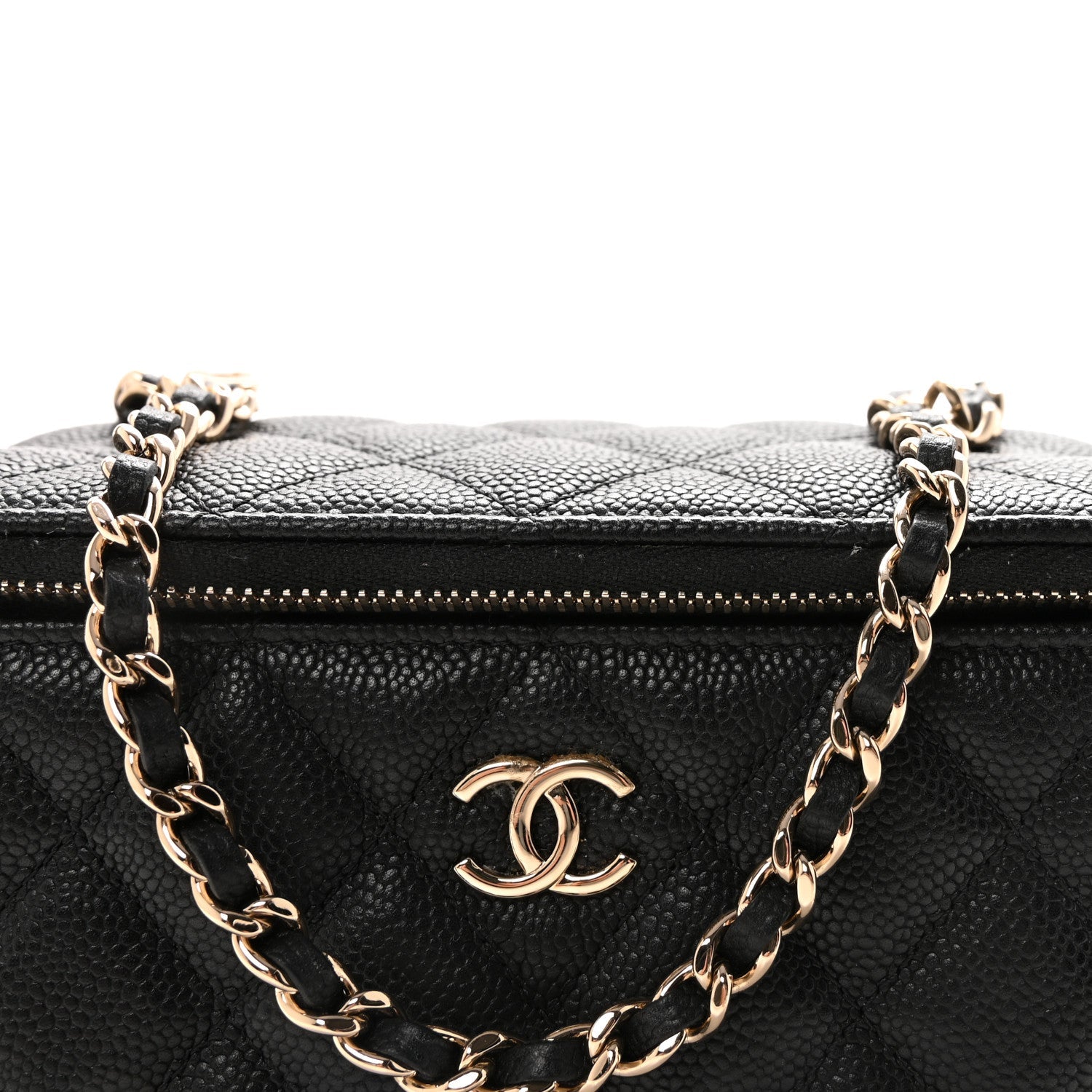 Caviar Quilted Small Tiny CC Vanity Case With Chain Black