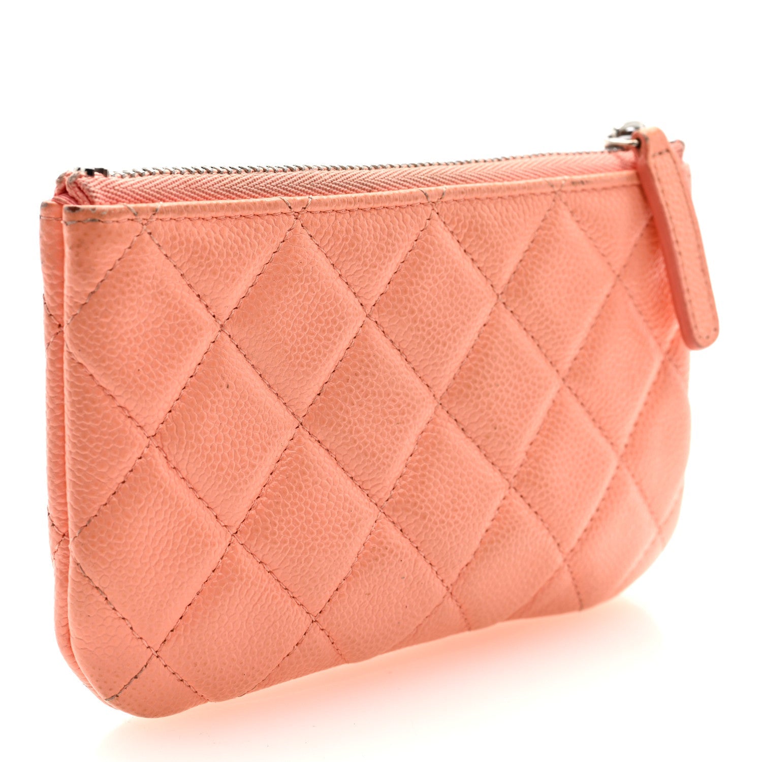 Caviar Quilted Small Cosmetic Case Coral