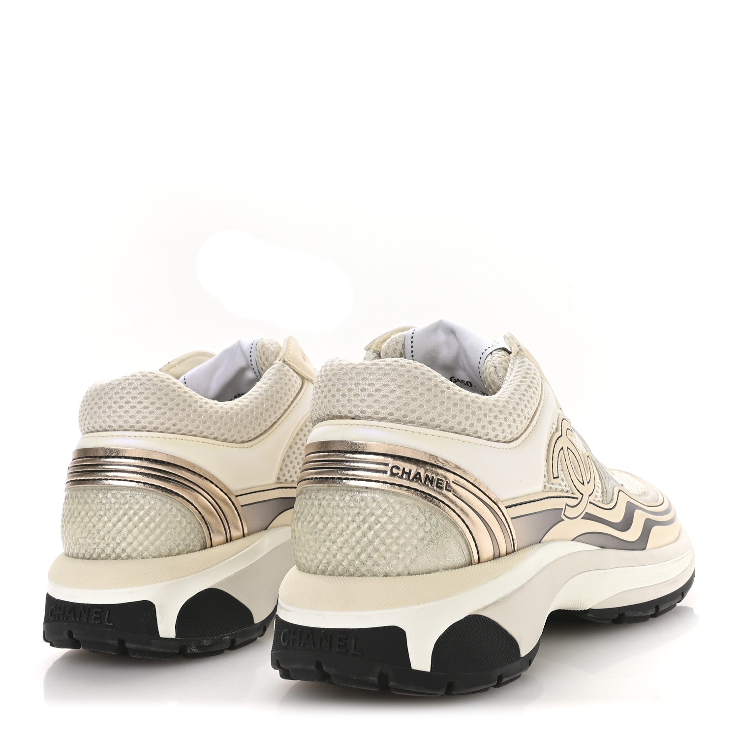 Fabric Laminated Calfskin Stretch CC Sneakers 37 Ivory White Silver