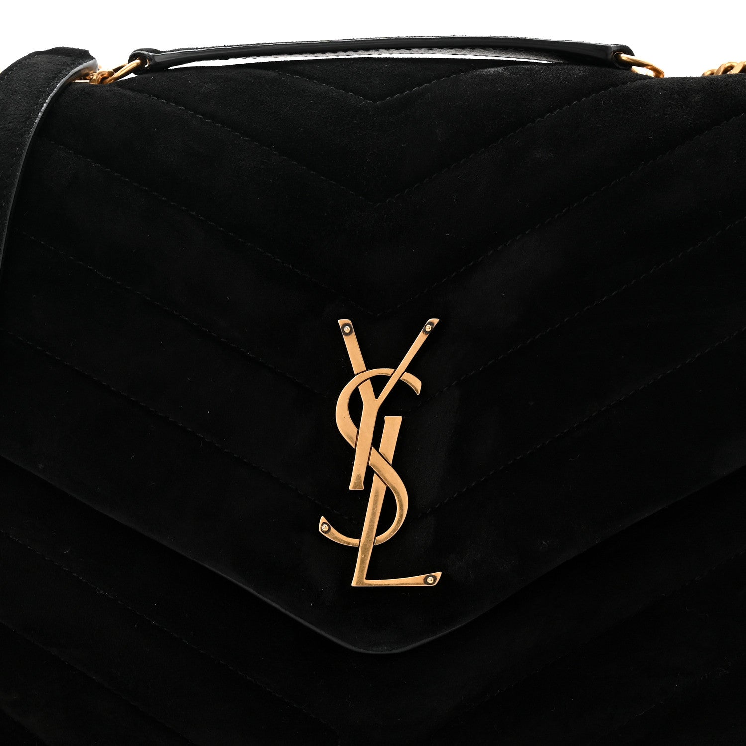 Suede Y Quilted Monogram Medium Loulou Chain Satchel Black