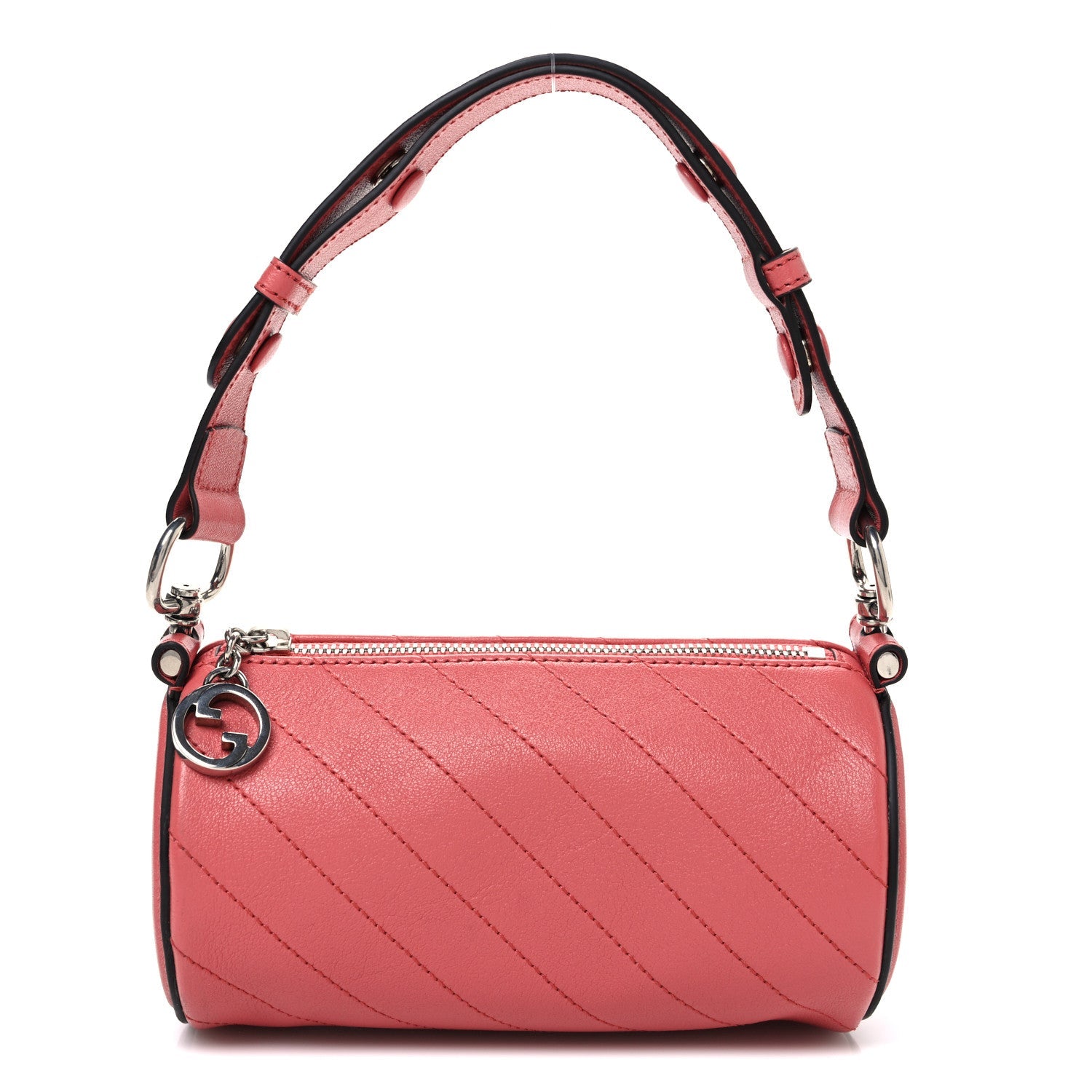 Sakai Be Green Calfskin Diagonal Stitched Mini Blondie Barrel Shoulder Bag Pink