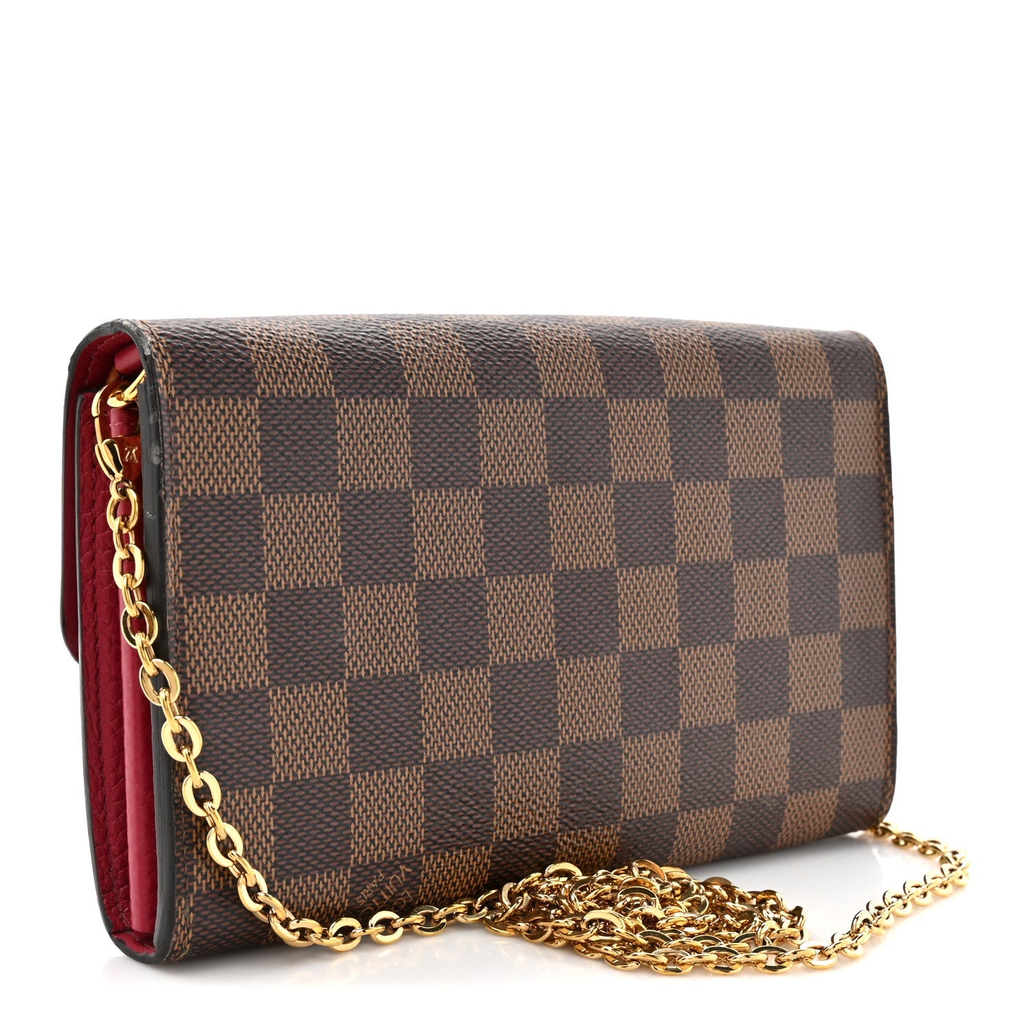 Damier Ebene Croisette Chain Wallet Scarlet