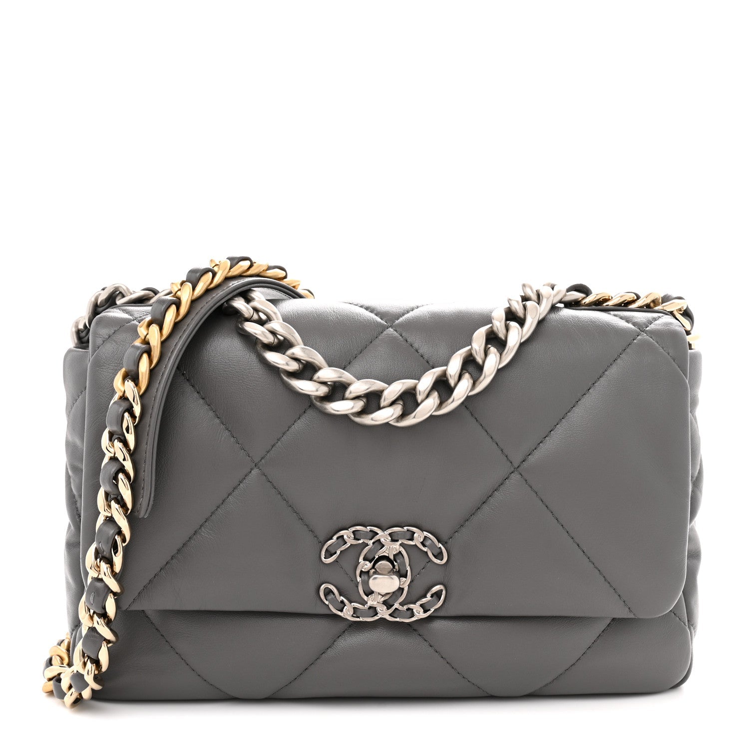 Lambskin Quilted Medium Chanel 19 Flap Dark Grey
