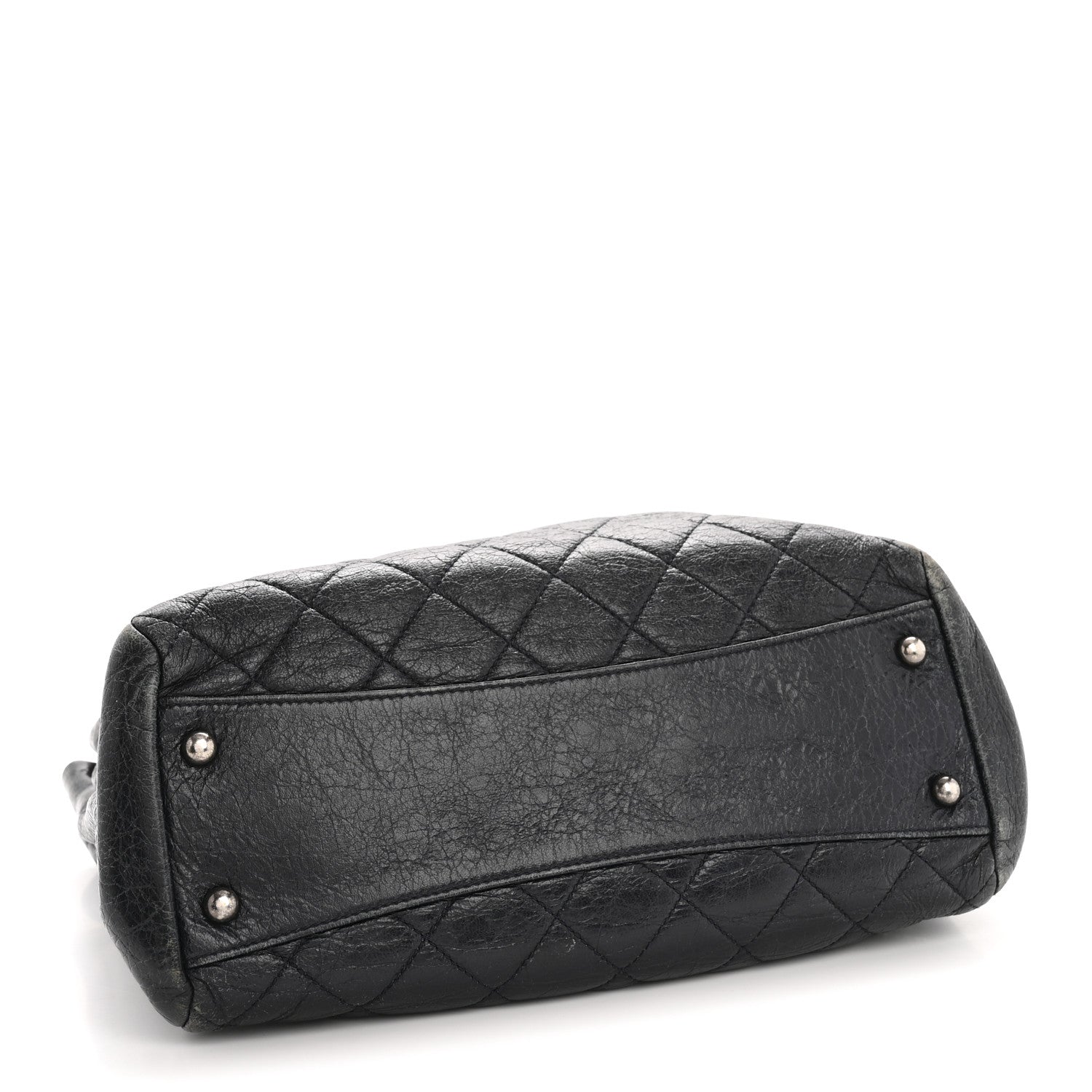 Glazed Calfskin Quilted Tote Navy