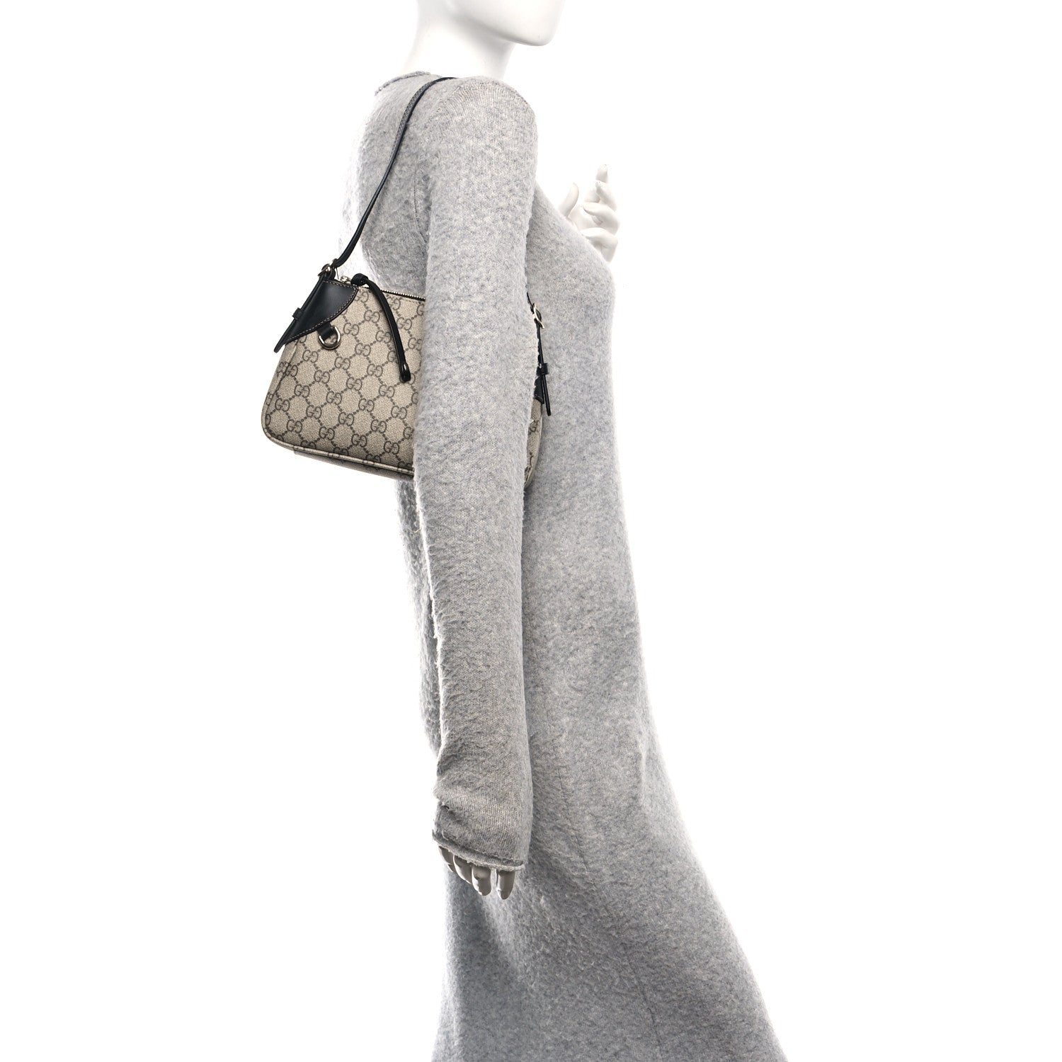 GG Supreme Monogram Textured Calfskin Small Emblem Shoulder Bag Beige Black