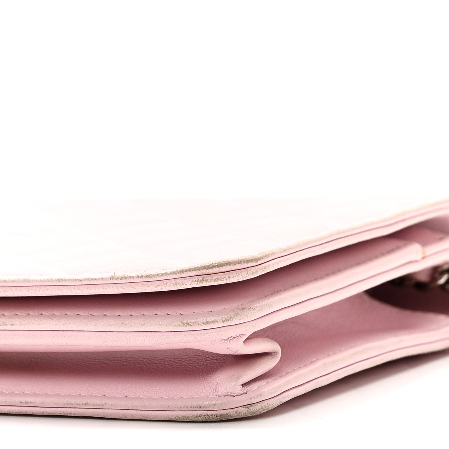 Lambskin Quilted Diamond CC Wallet On Chain WOC Pink