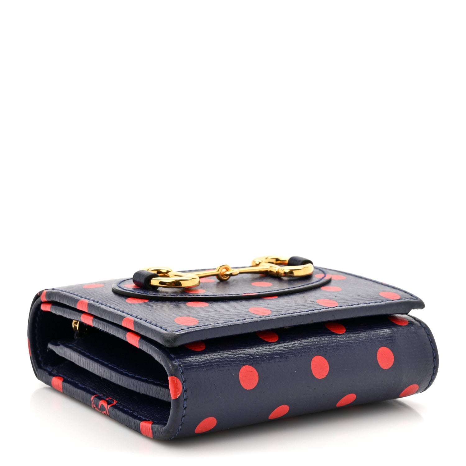 Shangai Calfskin Polka Dot Horsebit 1955 Flap Card Case Wallet Blue Orange Sailor Blue