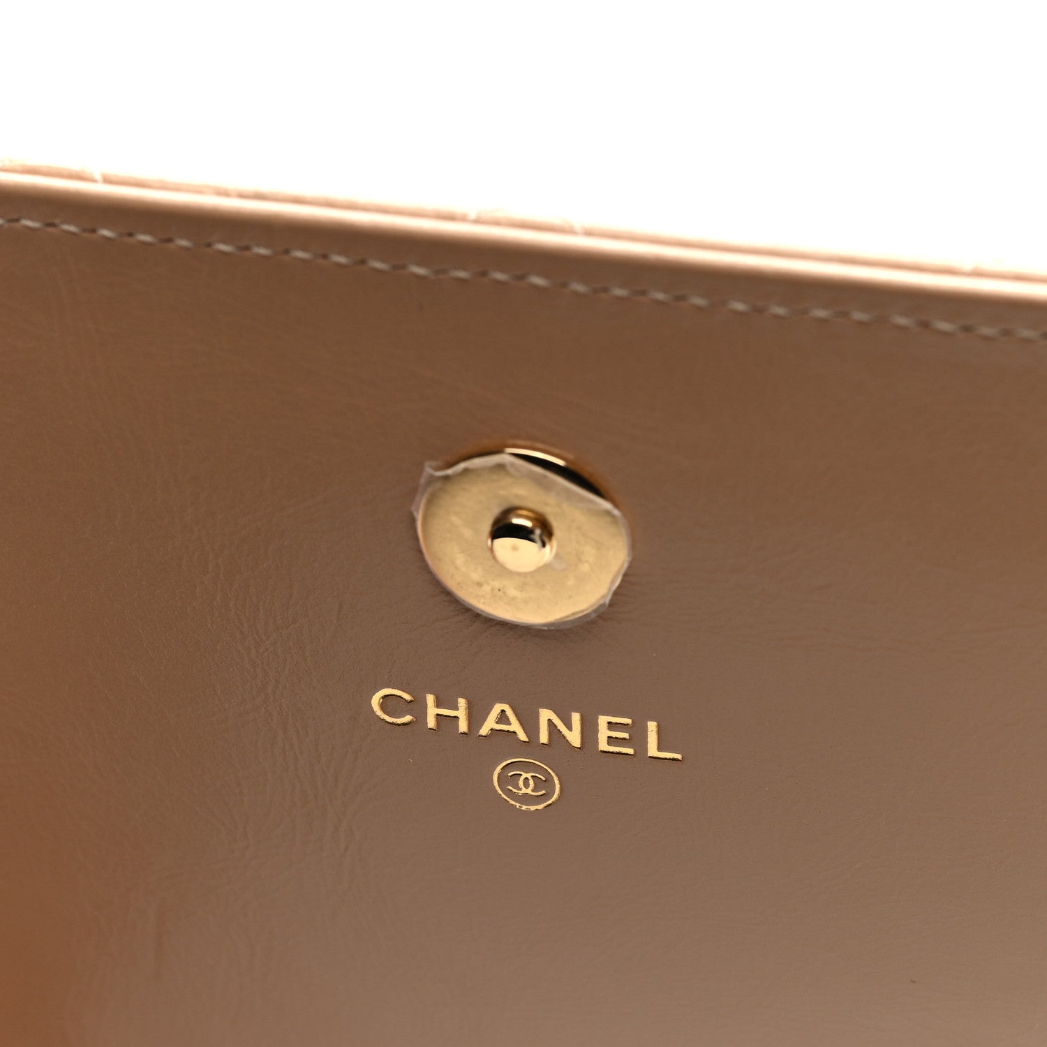 Shiny Aged Calfskin Quilted Clutch With Chain Dark Beige