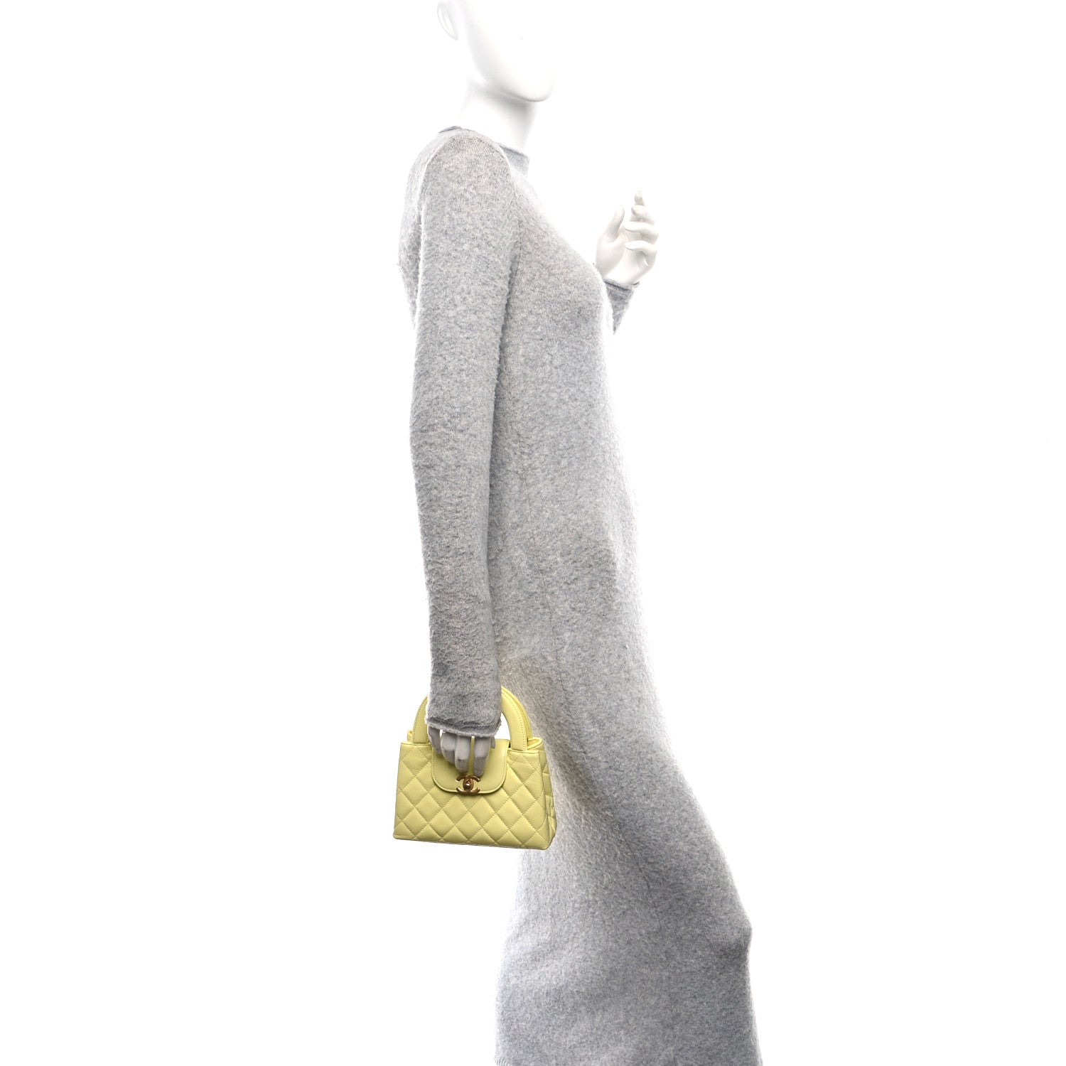 Shiny Aged Calfskin Quilted Nano Kelly Shopper Light Yellow