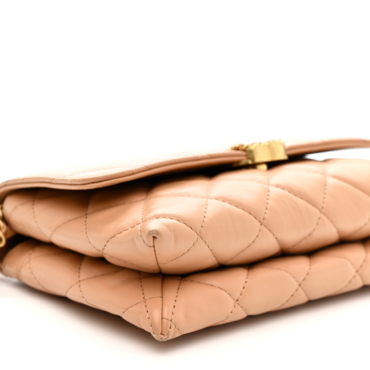 Crumpled Calfskin Quilted Coco First Flap Beige