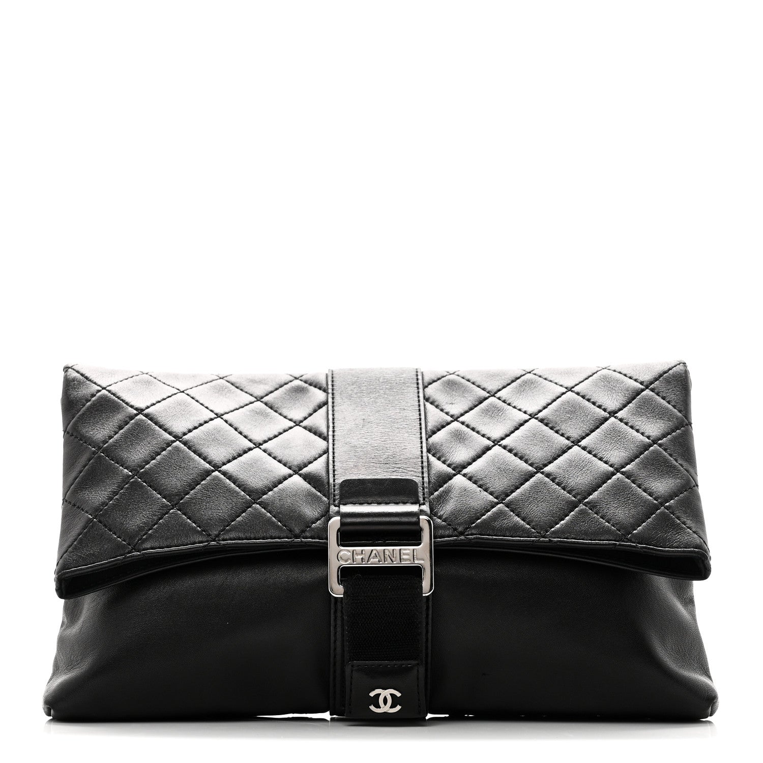 Lambskin Quilted Grip Clutch Black