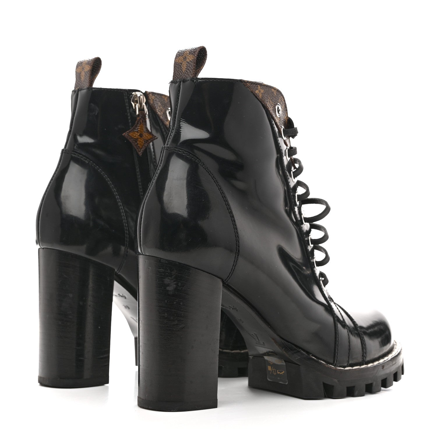 Glazed Calfskin Monogram Star Trail Ankle Boots 39 Black