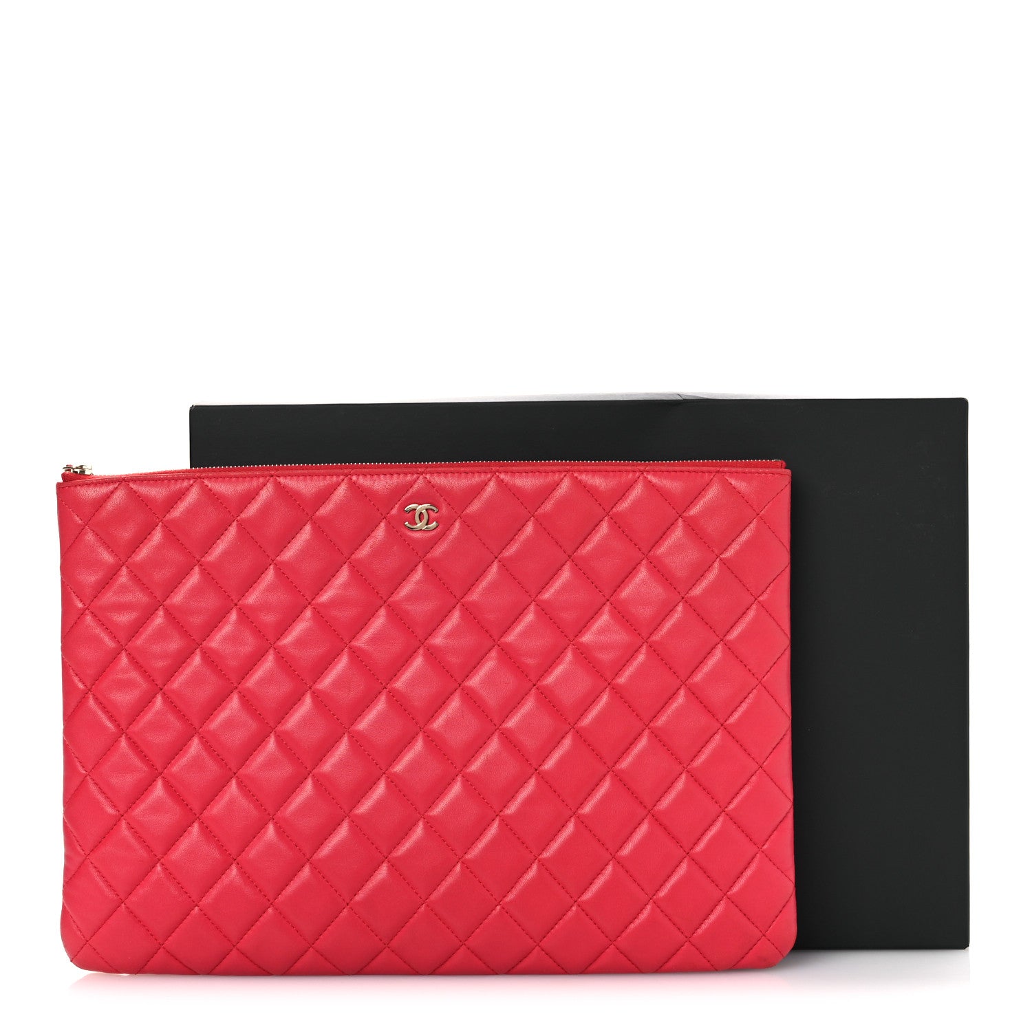 Lambskin Quilted Large Cosmetic Case Red