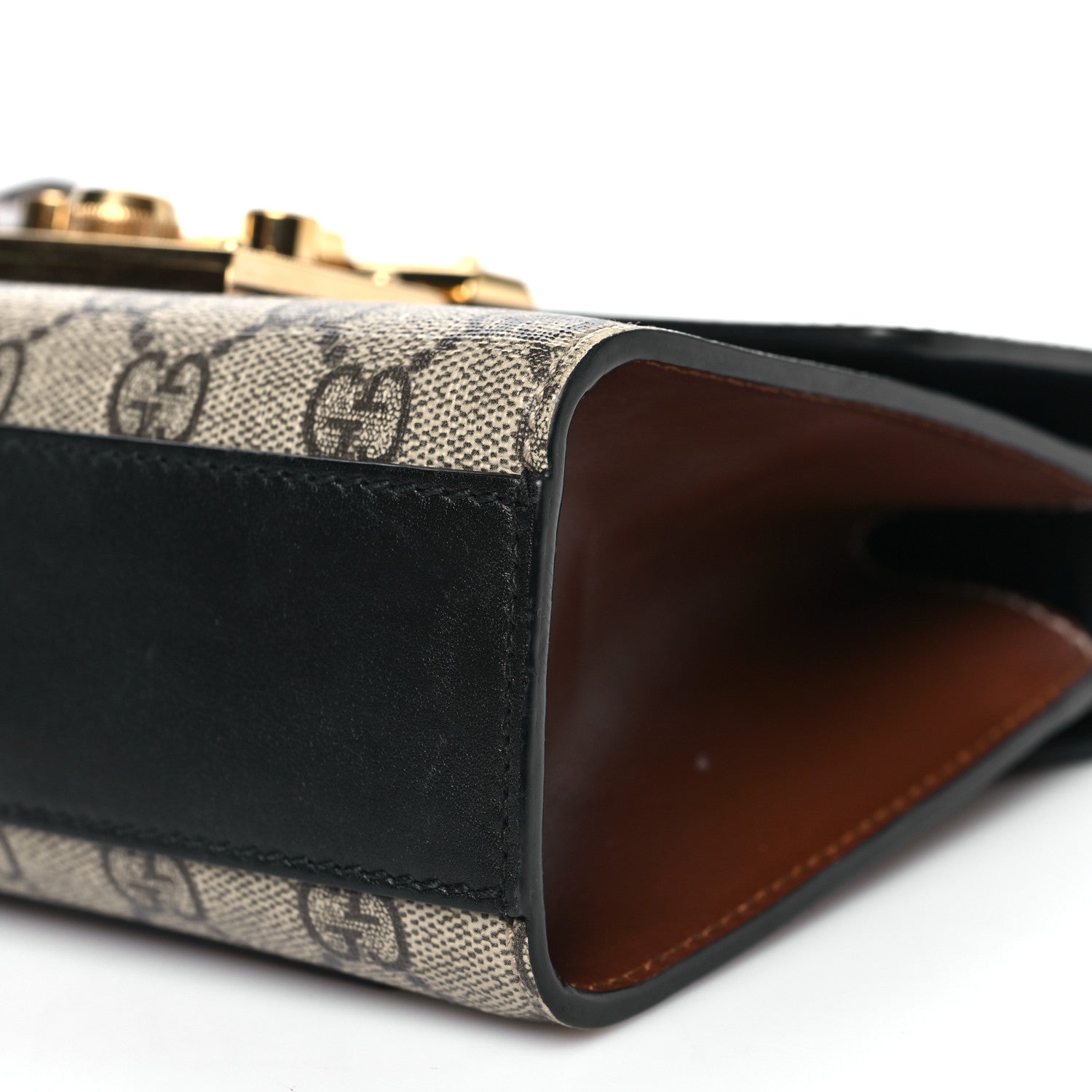 GG Supreme Monogram Calfskin Small Padlock Shoulder Bag Beige Black Cuir