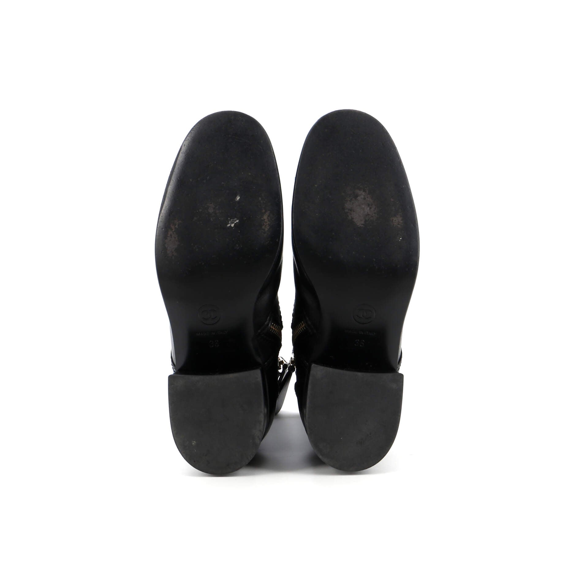 Women's Logo Button Snap Cap Toe Boots Leather with Patent