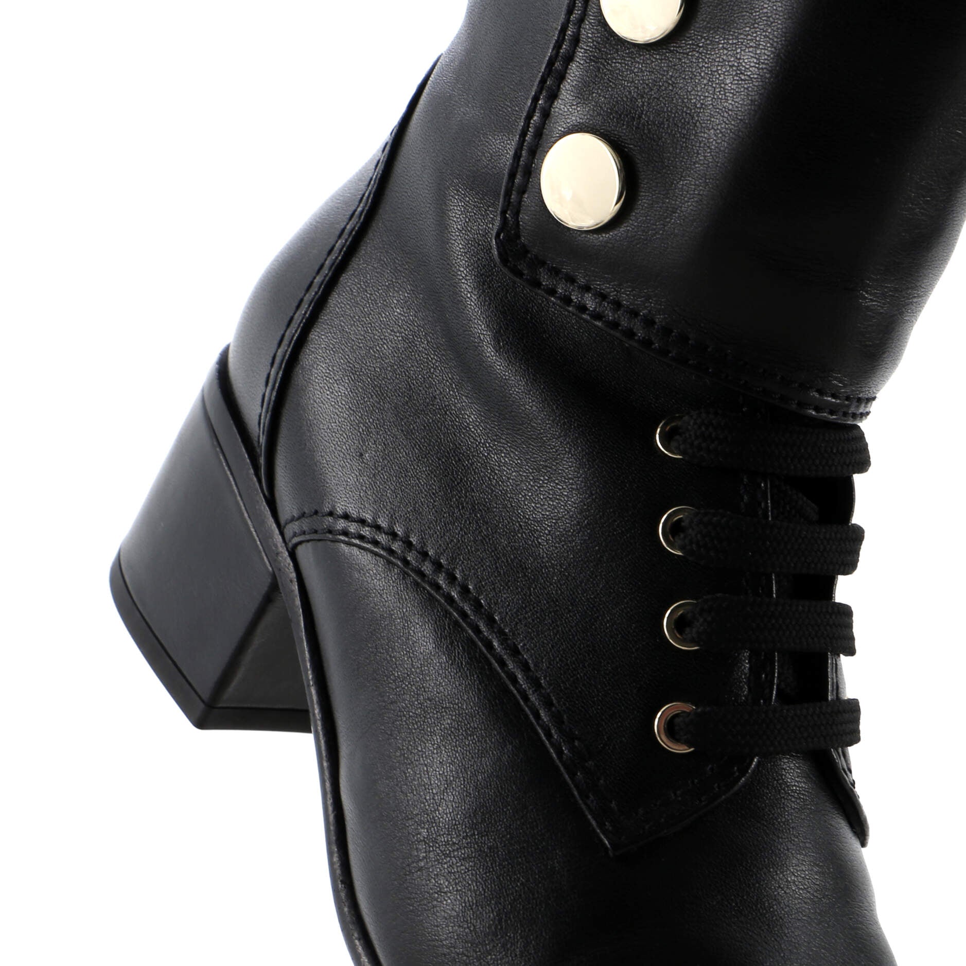 Women's Logo Button Snap Cap Toe Boots Leather with Patent