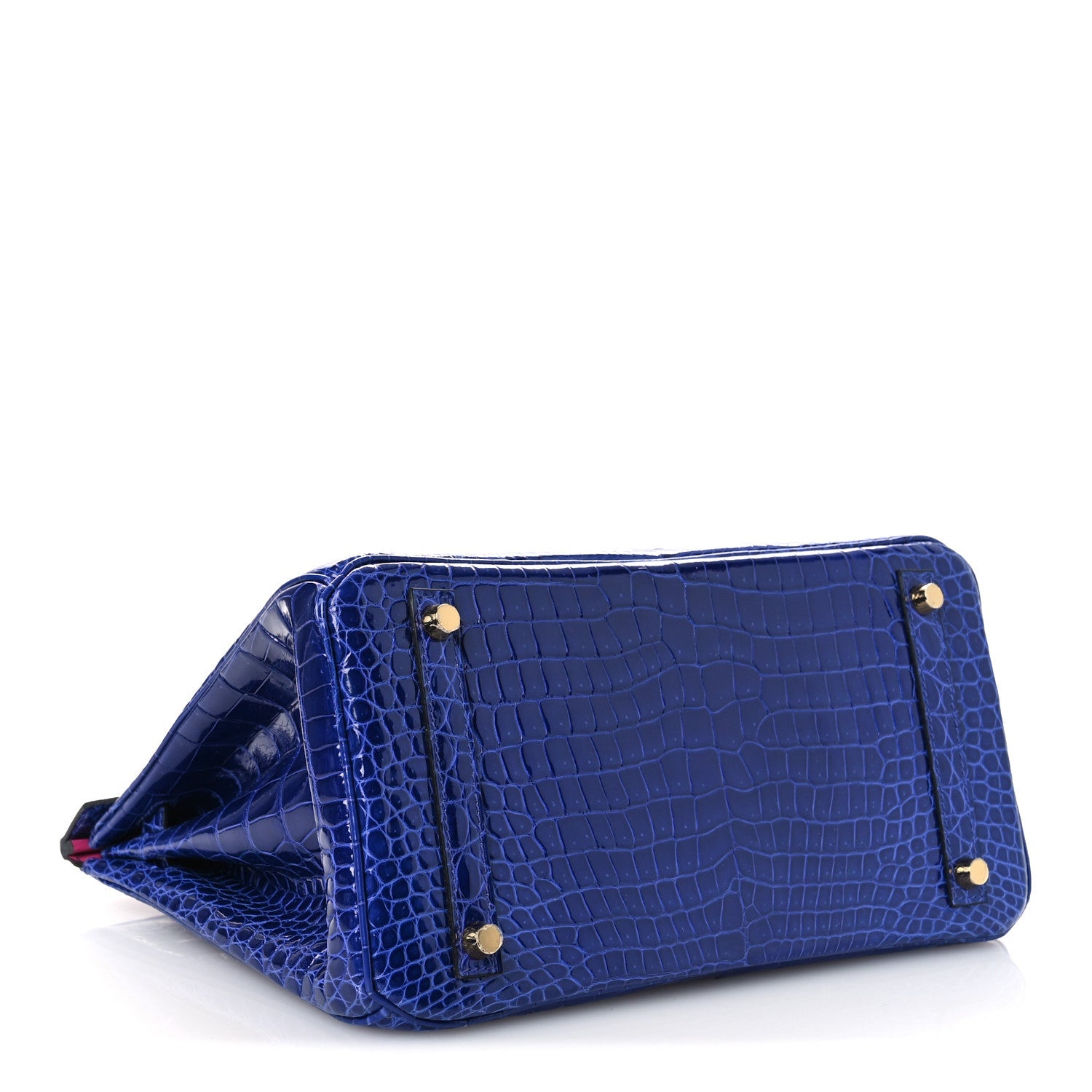Shiny Porosus Crocodile Horseshoe Birkin 30 Bleu Electrique Magnolia